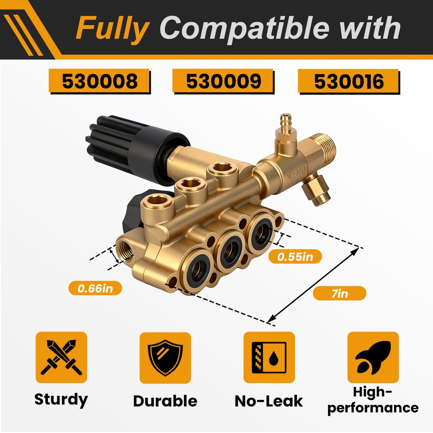 konzition Premium 7108746 AAA Pump Manifold Replacement Kit for AAA Pressure Washer Pump Model Numbers 530008, 530009, 530016, Heavy Duty 7108746 Manifold Kit with Hardware, Gold - Easy to Install