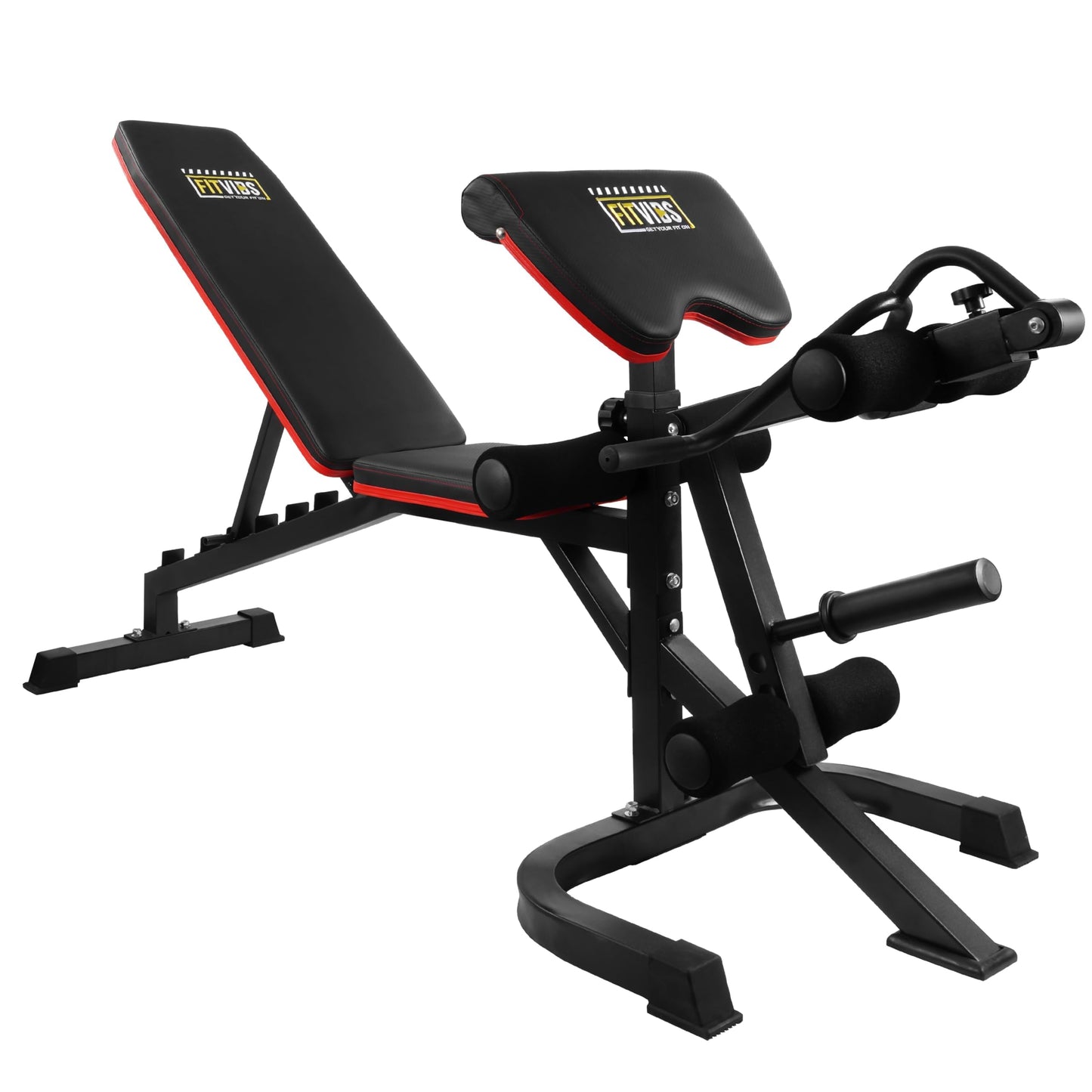 Fitvids Adjustable Weight Bench for Home Gym, 6-Position Utility Workout Bench with Leg Extension and Curl Machine, Preacher Pad, V-Handle, Weight Plate Holder, Heavy Duty Frame for Full Body Exercise