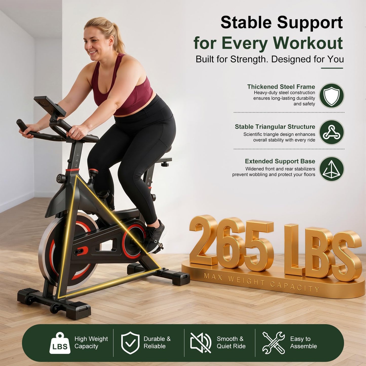 Exercise Bike with APP, Stationary Bike for Home, Workout Bike for Adults & Seniors, Indoor Cycling Bike with Adjustable Resistance, Low Noise, Easy Assembly, 265LB Weight Capacity, Black&Red