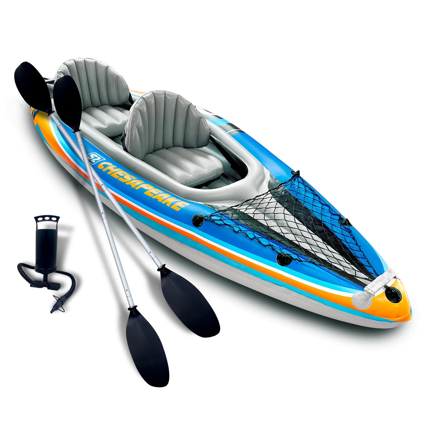 Sunlite Sports Inflatable Kayak 2 Person, Portable Inflatable Boat with Aluminum Oars, Lightweight Easy Setup Tandem Kayak with High Output Air Pump & Carry Bag for Lakes & Rivers, 400 LB