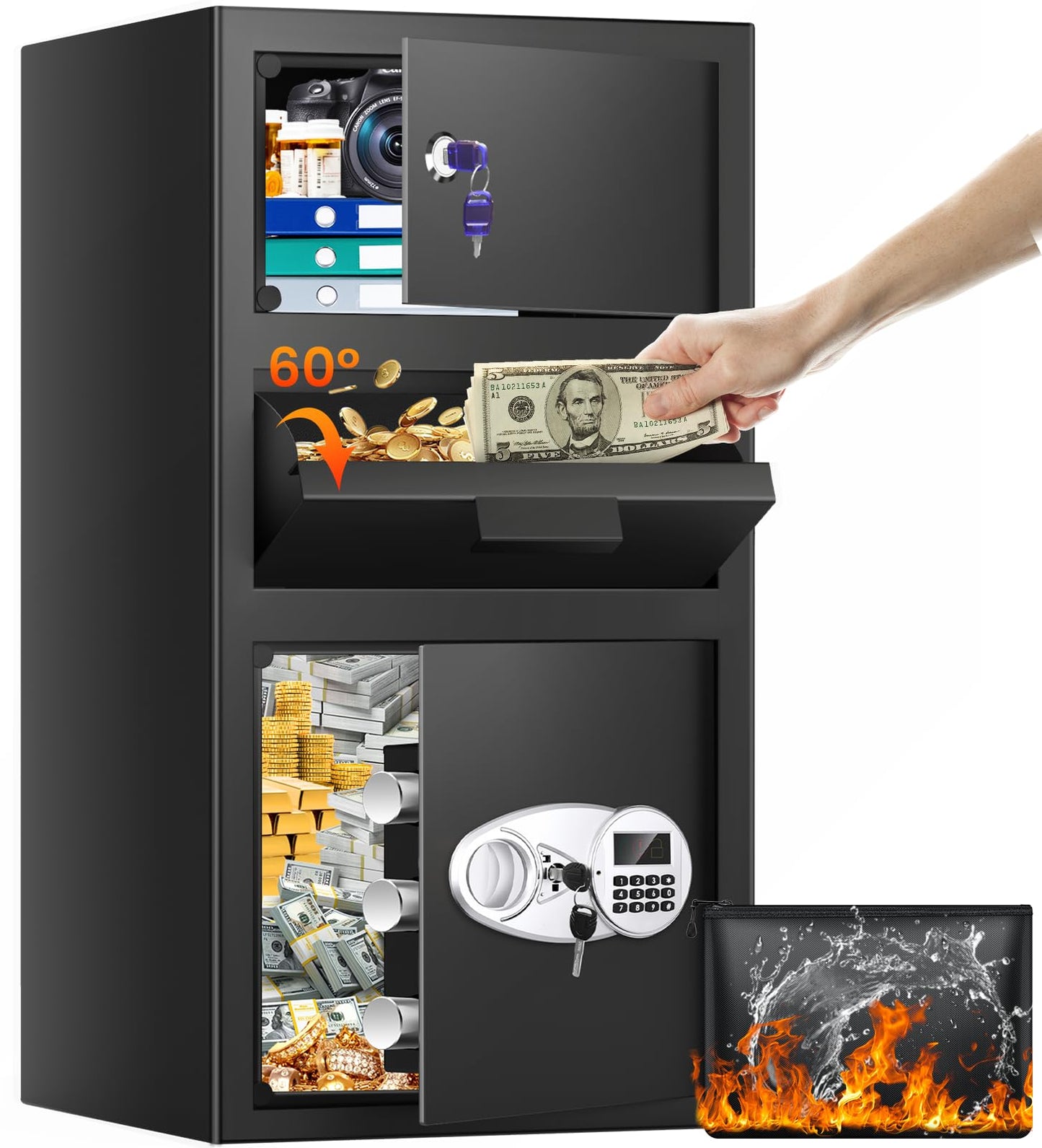 5.6 Cuft Large Depository Drop Safe for Business, Anti-Theft Safe Box with Quick Place Drop Slot, Digital Keypad and Spare Key, Heavy Duty Drop Safes for Business Retail Mail Church Home