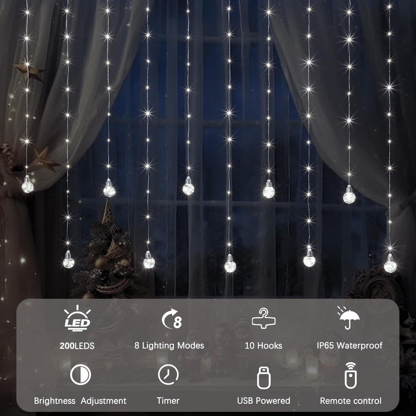 Minetom 200 LED Fairy String Lights, USB Powered, Waterproof, Pure White, for Christmas, Wedding, Party, Bedroom Decoration