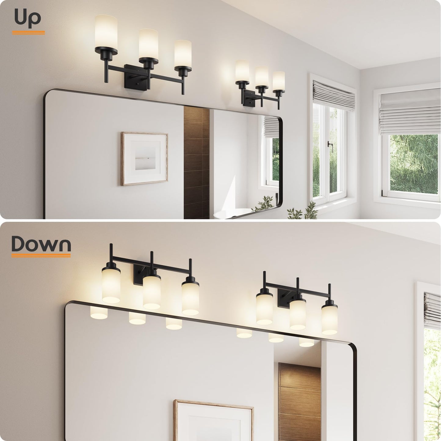 AONEON 3-Light Vanity Lighting Fixtures Oil Rubbed Bronze with White Frosted Glass Shade, Model T001ORB-L3