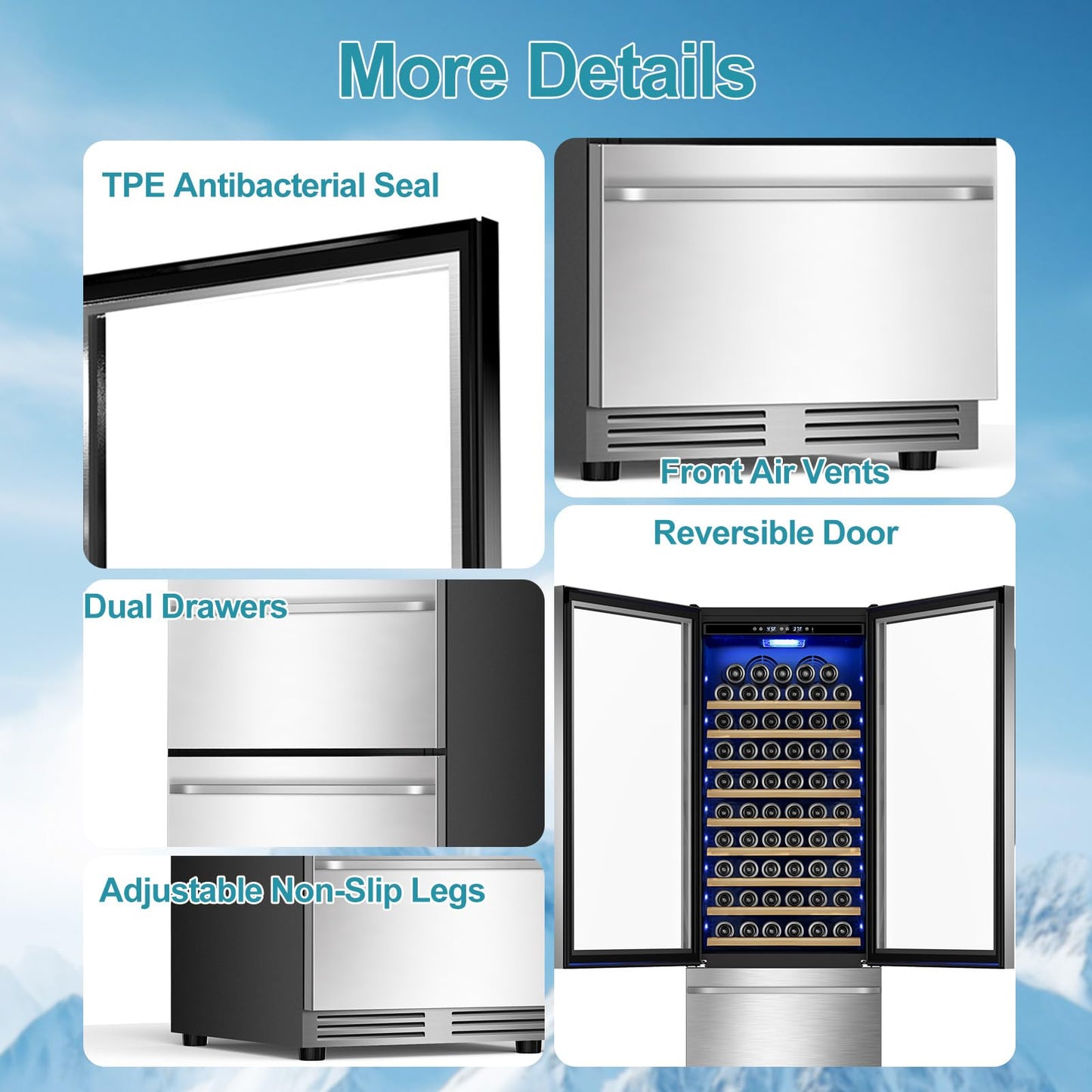 Tylza Wine and Beverage Refrigerator, 24'' Dual Zone Wine Fridge with Dual Drawers, Holds 160 Cans and 120 Bottles, Reversible Door, Built-In or Freestanding, Beverage Fridge for Home or Commercial