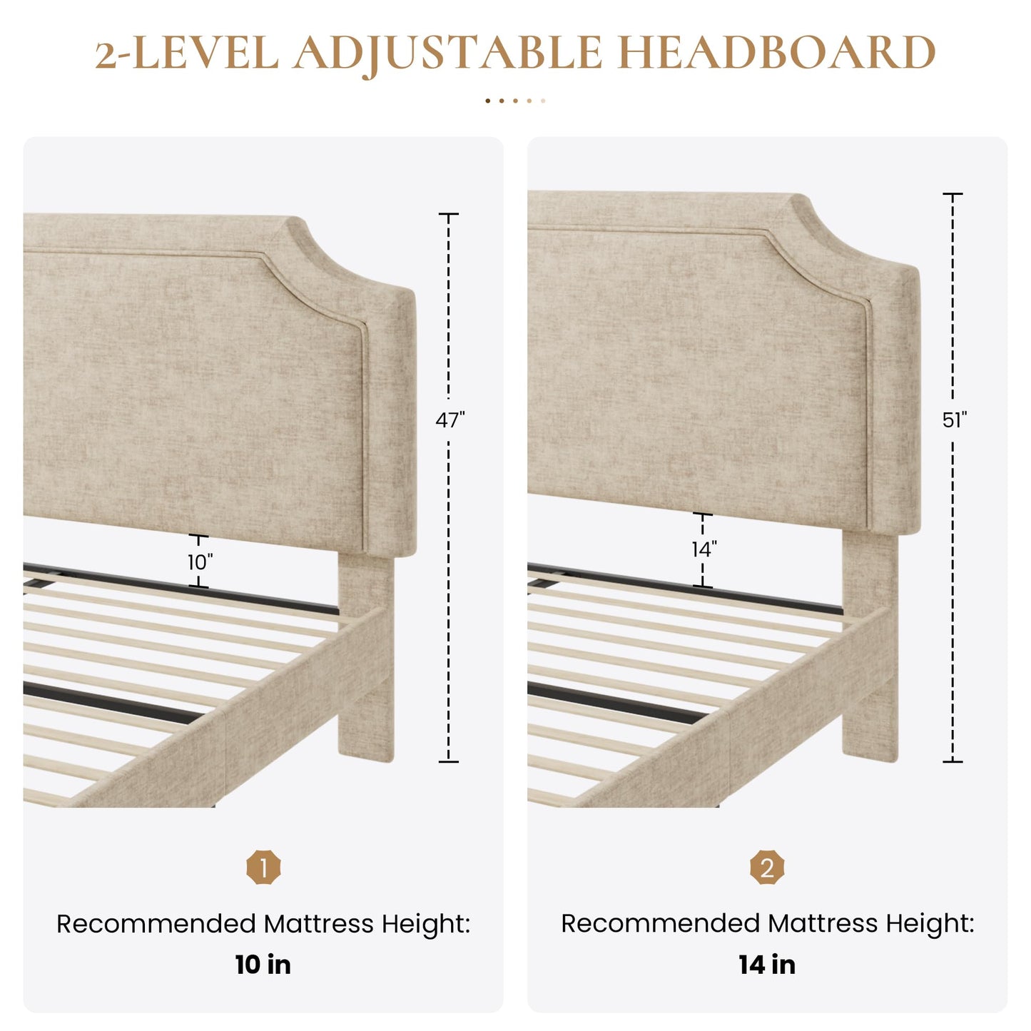 SHA CERLIN Chenille Queen Size Bed Frame with Belgrave Headboard, Beige