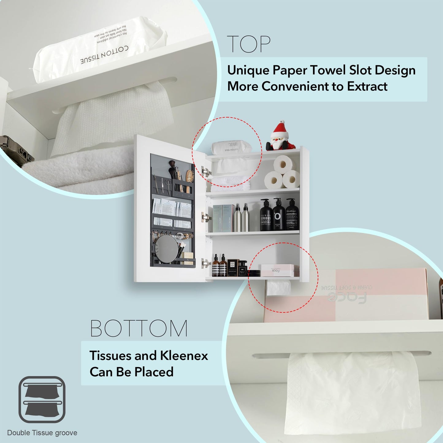 Bathroom Mirror Cabinet - Large Single Door 24x30 inchs Wall Cabinet Bathroom Vanity Mirror Cabinet with Facial Tissues Slot and Multifunctional Storage Area