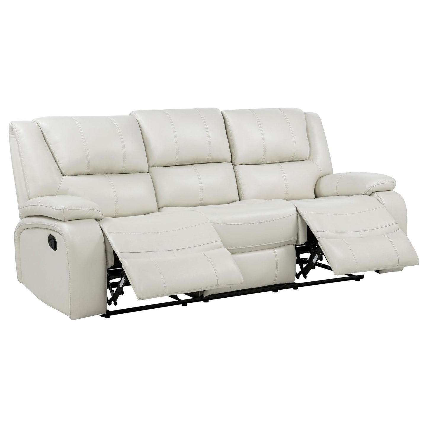 Coaster Home Furnishings - Camila - Wood and Faux Leather - Reclining Sofa with Manual Motion, Padded Pillow Arms, and Channeled Seat - Living Room - White - 610247