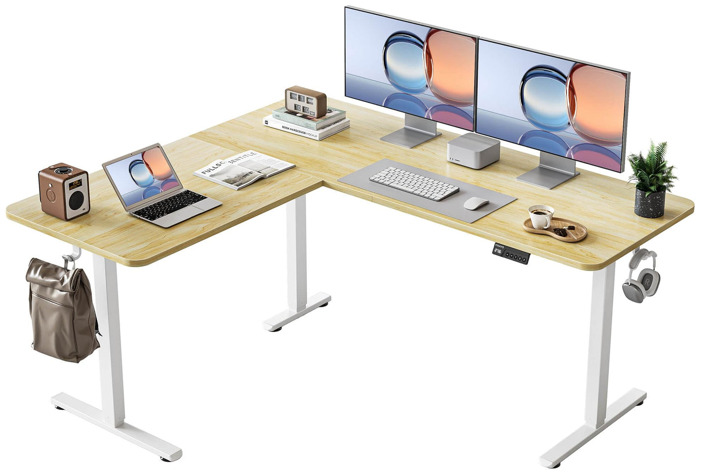 YIHAYO L Shaped Standing Desk Adjustable Height, 63 x 55 Inches Electric Corner Standing Desk with Splice Board, Computer Desk for Home Office, Natural