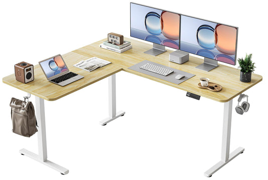 YIHAYO L Shaped Standing Desk Adjustable Height, 63 x 55 Inches Electric Corner Standing Desk with Splice Board, Computer Desk for Home Office, Natural