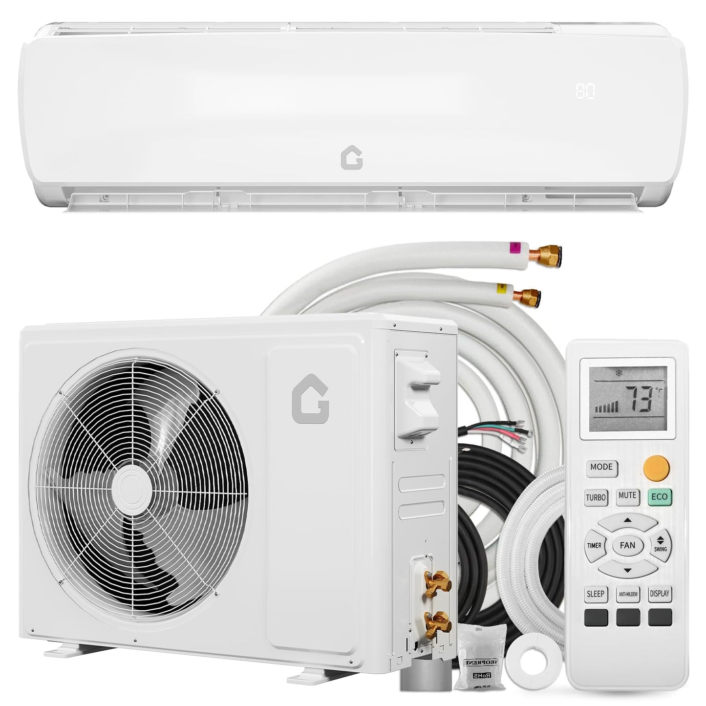18000 BTU Ductless Mini Split Air Conditioner & Heat Pump, 19 SEER2 High Efficiency Inverter AC Unit, 230V Remote Control, Ultra Quiet, 5 Modes Cooling Heating Cover Up to 1250 Sq.Ft for Home