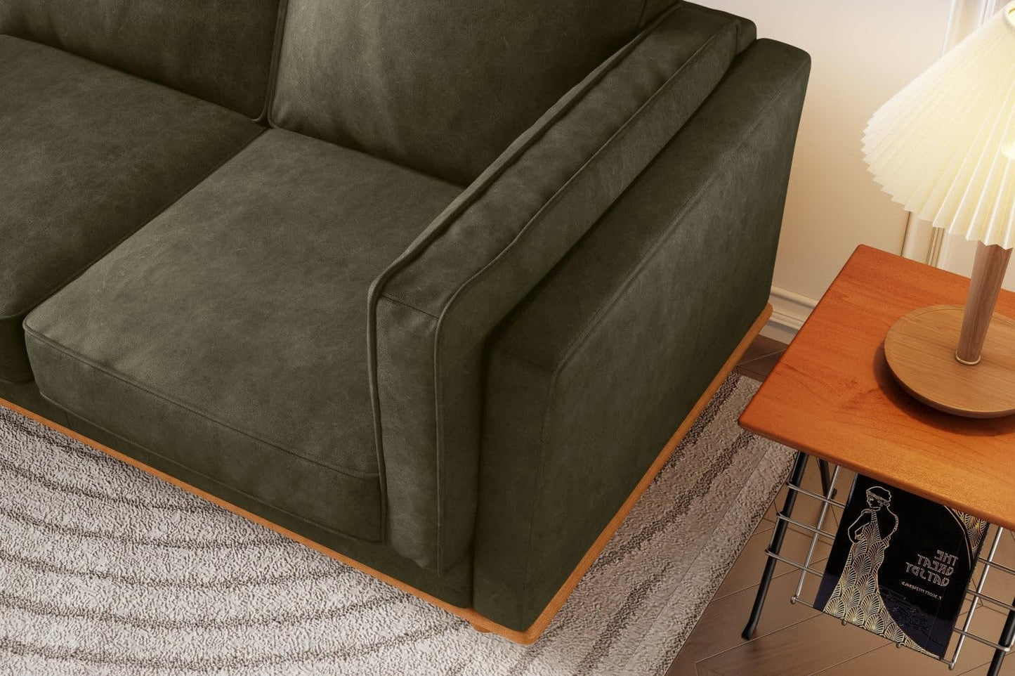 Valencia Artisan Full Leather Sofa 88” | Pure Full Italian Nappa Leather Couch, Solid Wood Accent, Ultimate Comfort, Dark Green