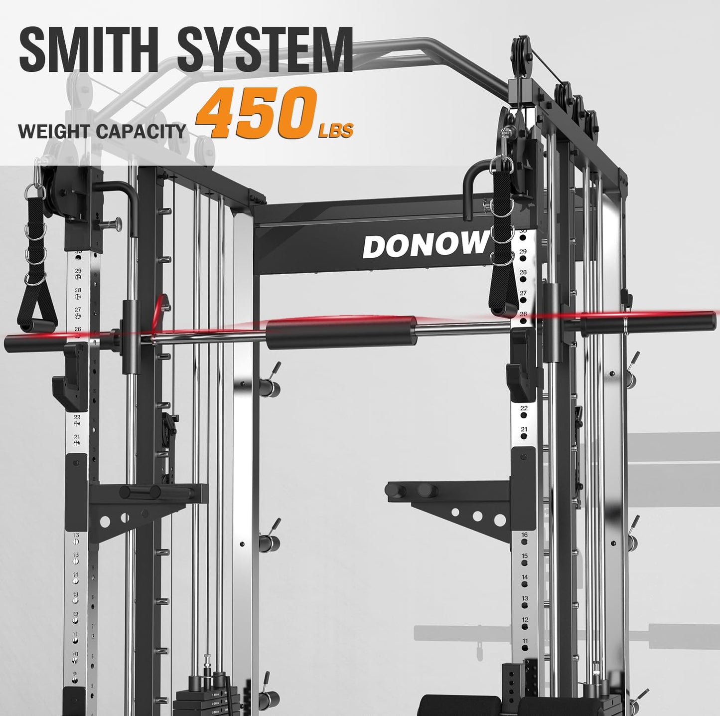 DONOW Smith Machine with Weight Stacks, Heavy Duty Home Gym System Power Cage Cable Crossover Machine Multi-Functional Trainer Ratio 1:1 (AS1 Steel Stacks 374lbs)