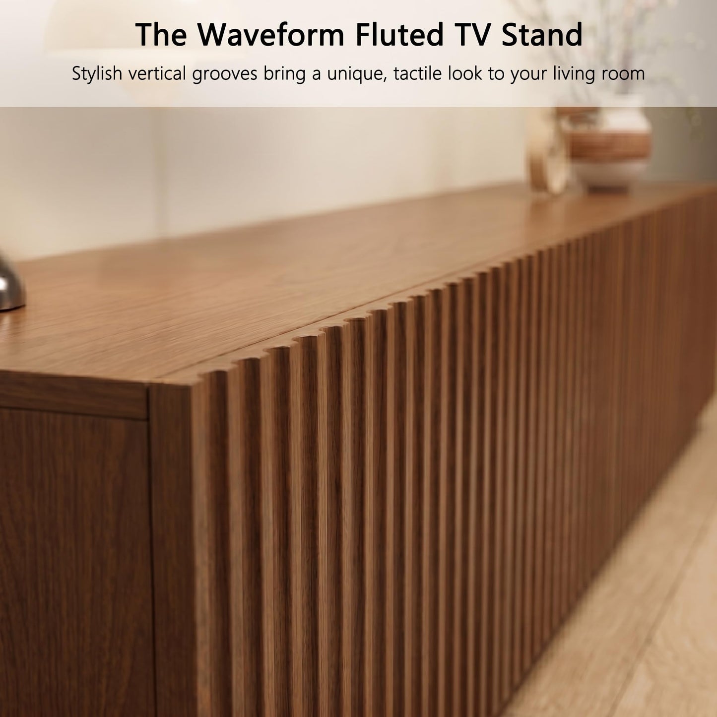 86.61" Mid-Century Modern TV Stand for TVs up to 85", Walnut Entertainment Console with Large Storage, Sturdy Media Cabinet for Living Room & Bedroom