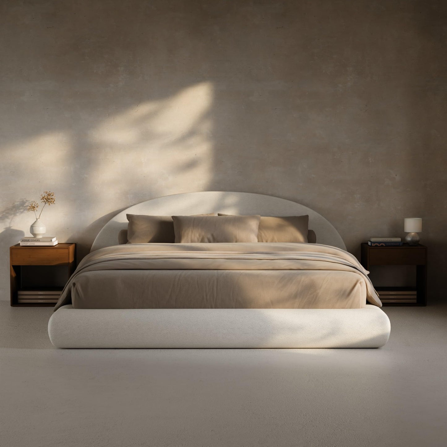 RECCI AirFrame Half-Moon Upholstered California King Platform Bed Frame, Velvet Curved Arched Base with Headboard, 5 Inch Fully Round Cushioned Foam, No Box Spring Needed, Easy Assembly