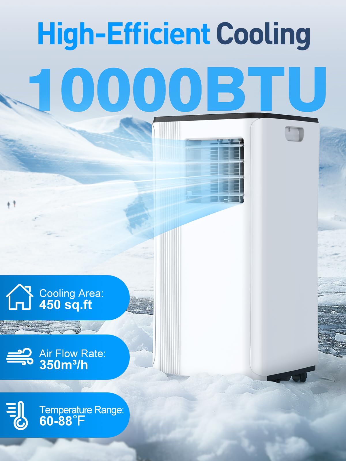 Portable Air Conditioners - 2026 Upgraded 10000 BTU Portable AC for Room up to 450 Sq. Ft, 3 in 1 AC Unit with 24H Timer, Smart Sleep Mode, Remote Control, Air Cooler for Bedroom Kitchen Small-Rooms