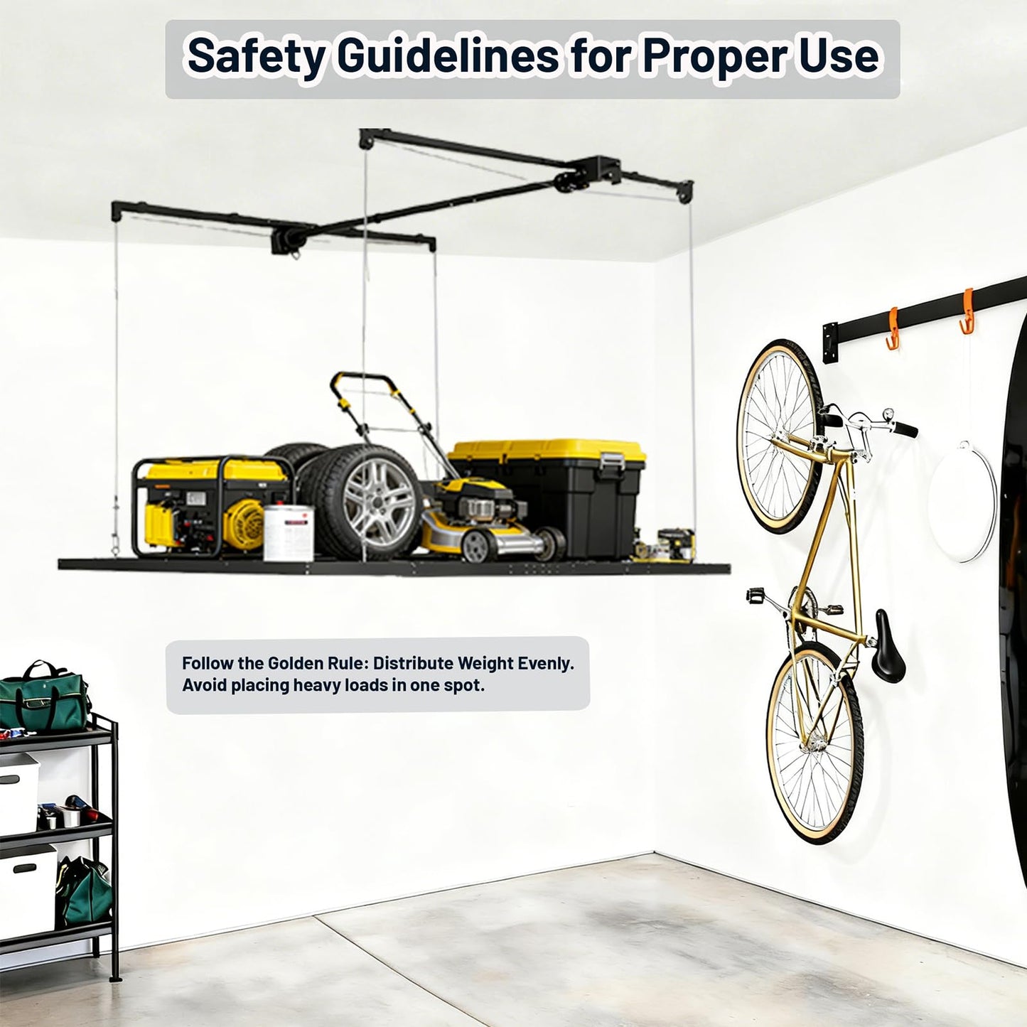 KIPPDURO 4×8 ft Heavy Duty Overhead Garage Storage Rack, 661 lbs Capacity with Safety Lock,Ceiling Mounted Storage Shelf, Steel Garage Ceiling Organizer for Garage, Basement, Warehouse (Black)