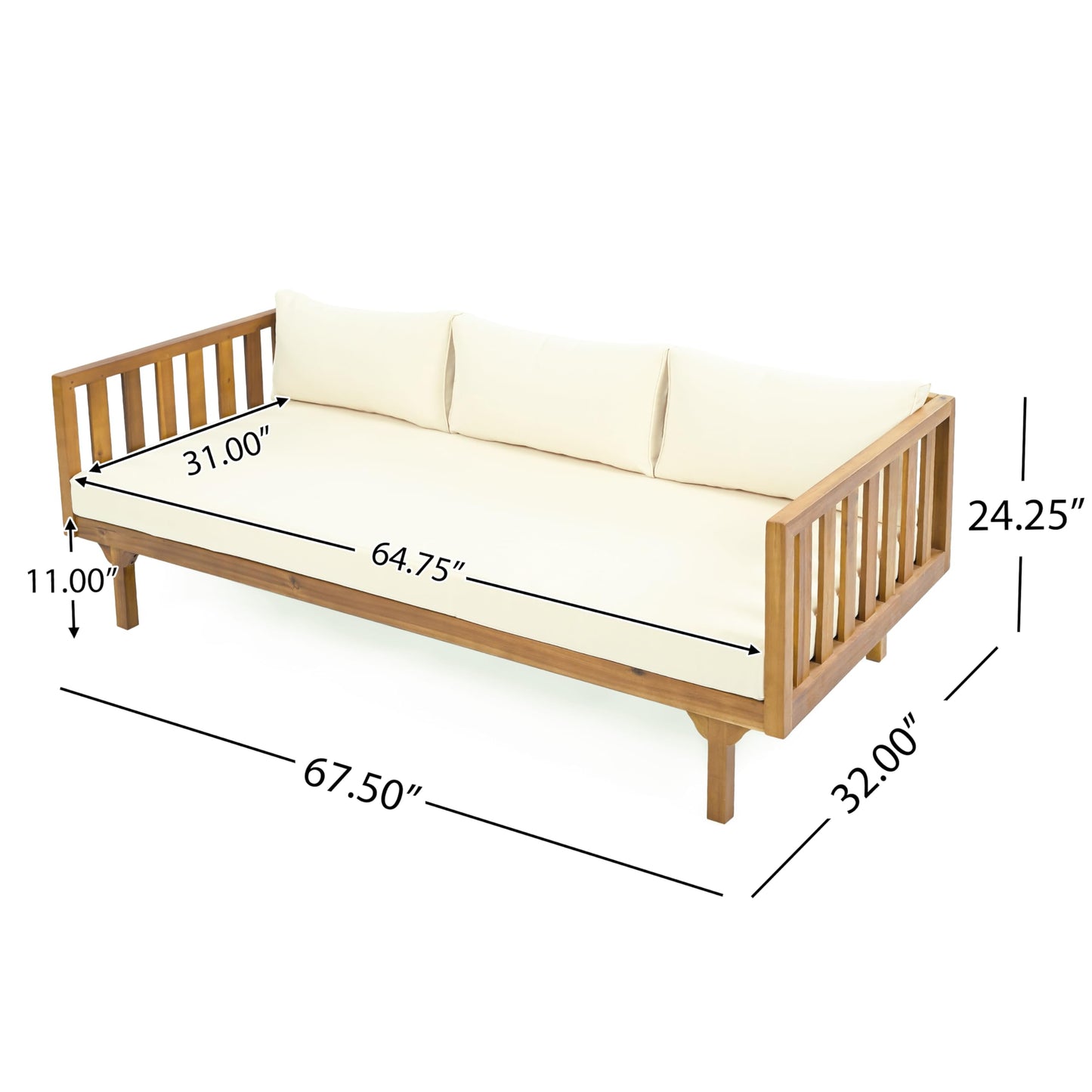 Merax Outdoor 4-Piece Acacia Wood Conversation Set - Patio 3-Seat Loveseat Sofa Daybed with Cushion, 2 Armchair and Round Coffee Table for Backyard, Lawn, Balcony, Teak + Beige