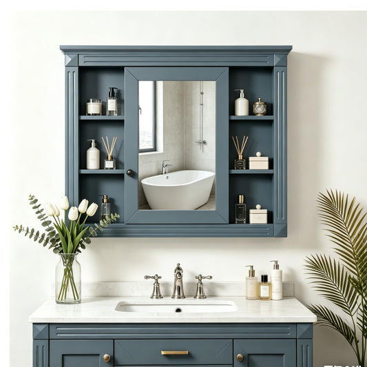 NBEETISM 35 Inch Medicine Cabinet with Mirror, Wall Mount Bathroom Storage Cabinet, Over Toilet Organizer with Adjustable and Open Shelves for Home Decor