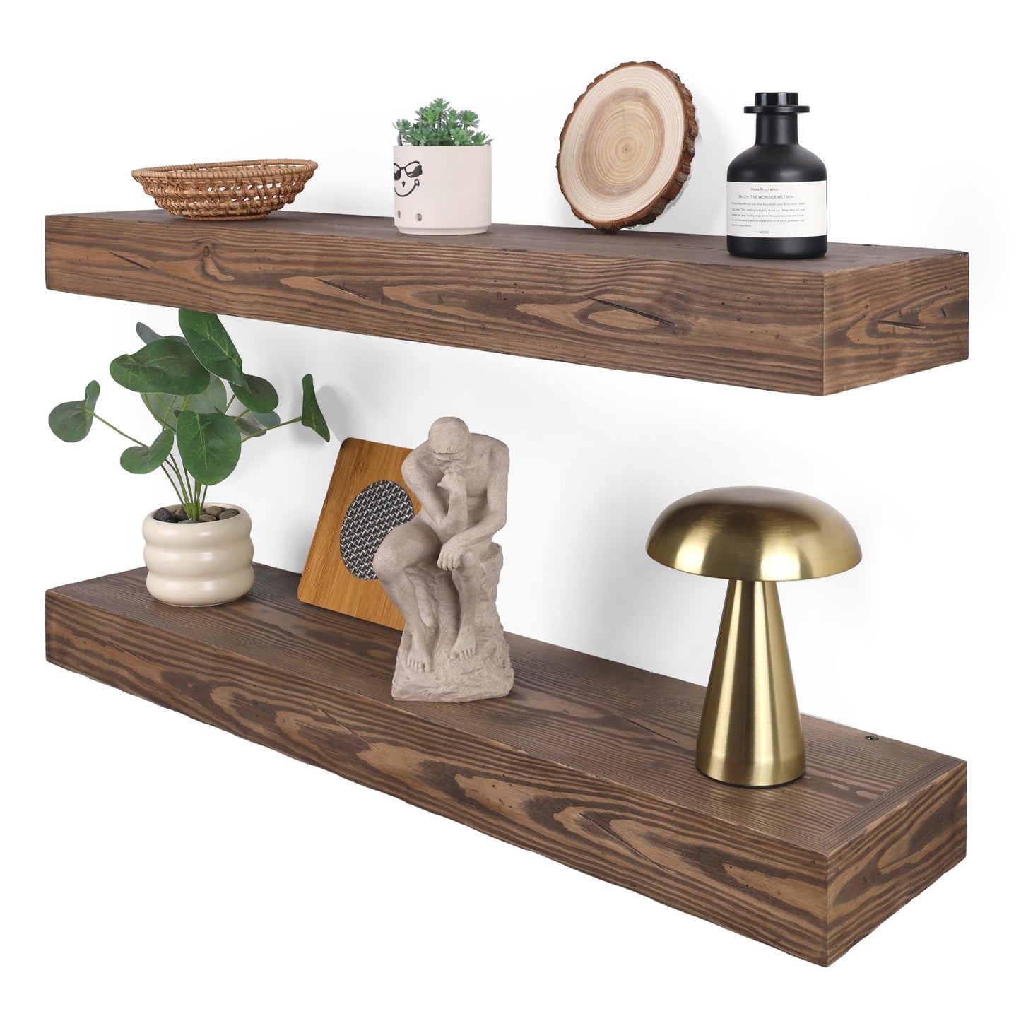 BANFFLOW Floating Shelves 3 inch Thick for Wall Set of 2,Solid Pine Wood Wall Mount Shelf for Kitchen Living Room Bedroom Bathroom,8" D x 36" L x 3" H-Distressed Black Walnut