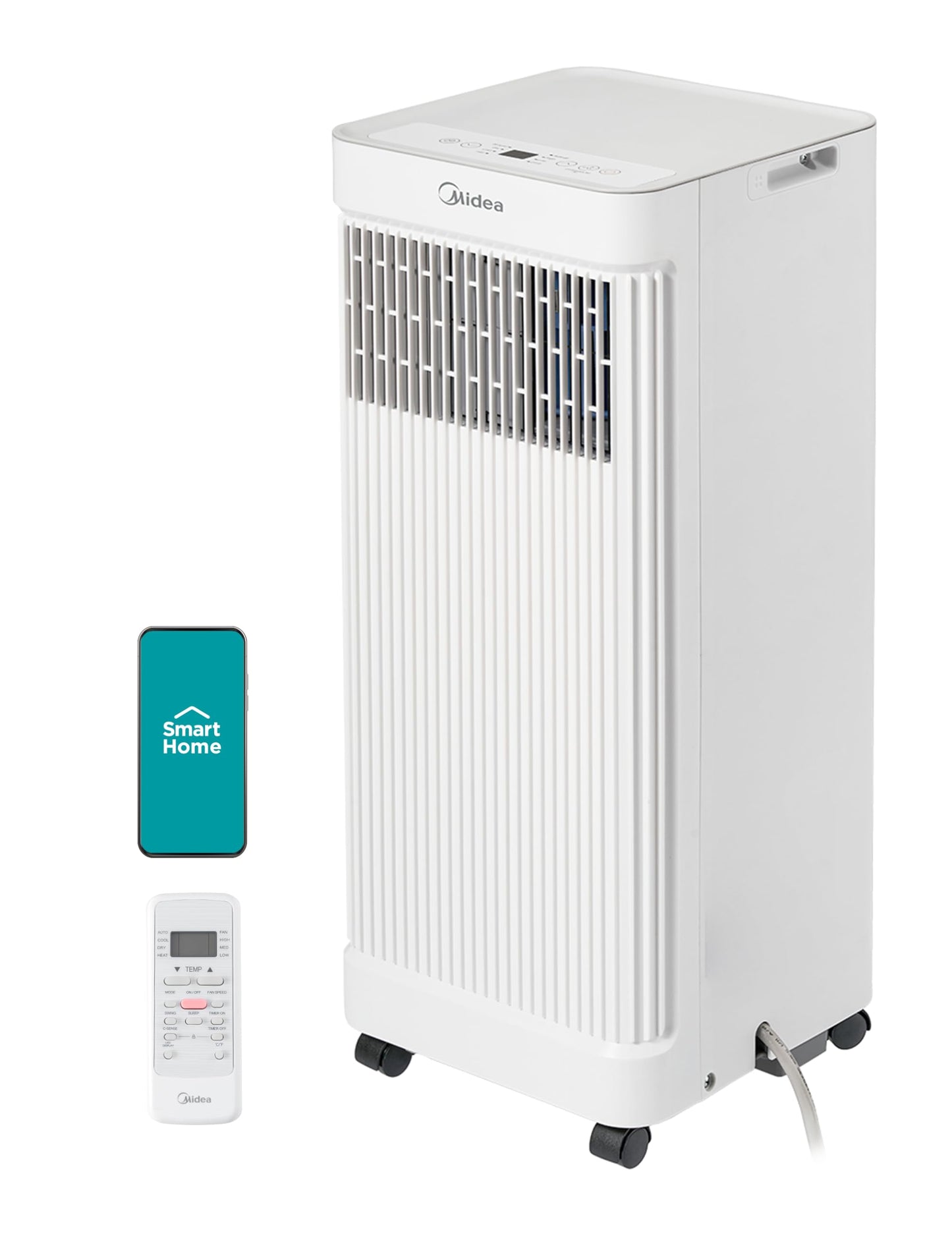 Midea 8,500 BTU ASHRAE (5,000 BTU SACC) Portable Air Conditioner, Smart Control, Cools up to 150 Sq. Ft., with Dehumidifier & Fan mode, Easy- to-use Remote Control & Window Installation Kit Included"
