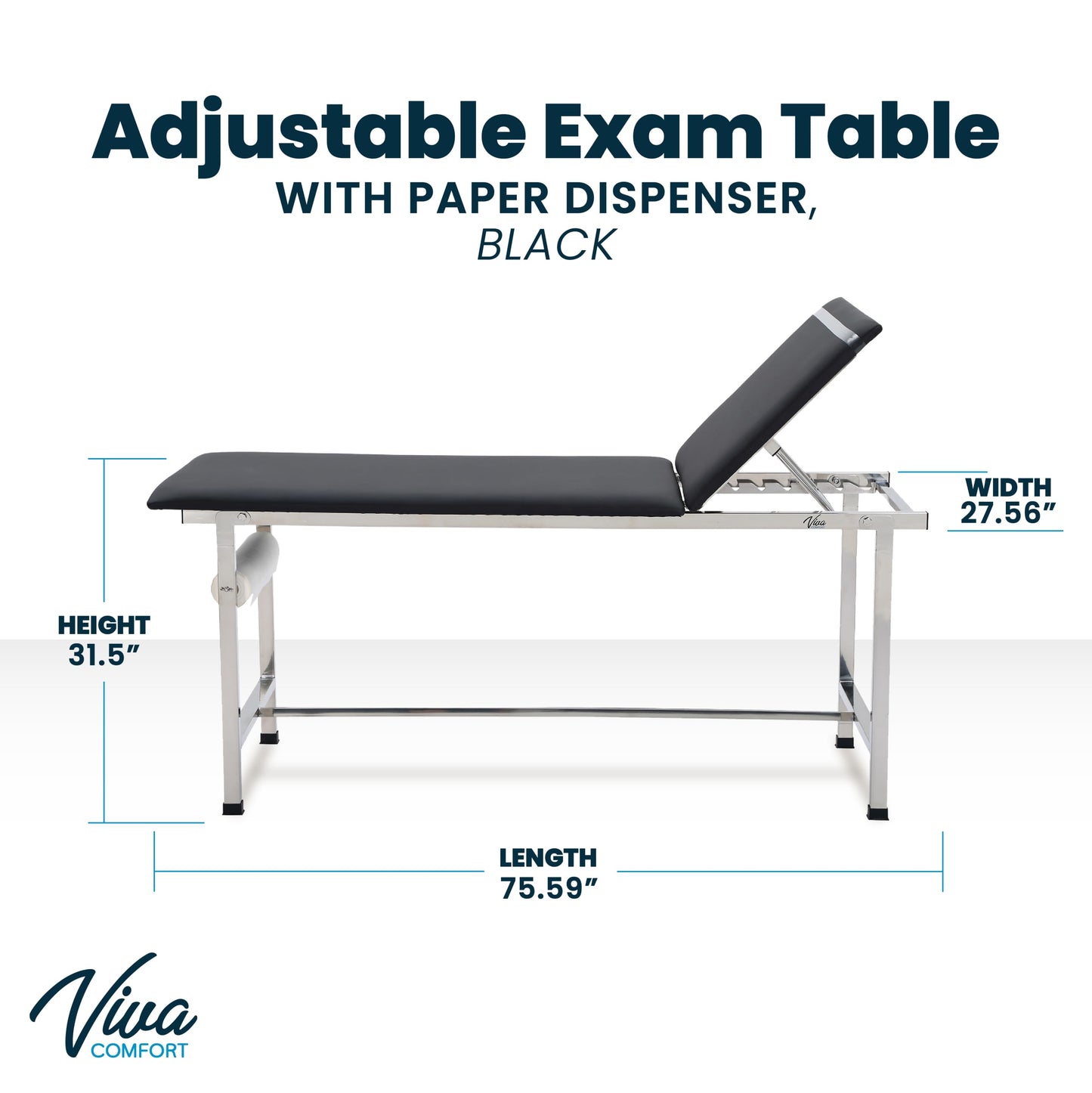 Vivacomfort Folding Medical Exam Table, Basic Adjustable Patient Treatment Table, Doctor Bed with Folding Legs, 74.8''L x 27.5''W x 31.4''H