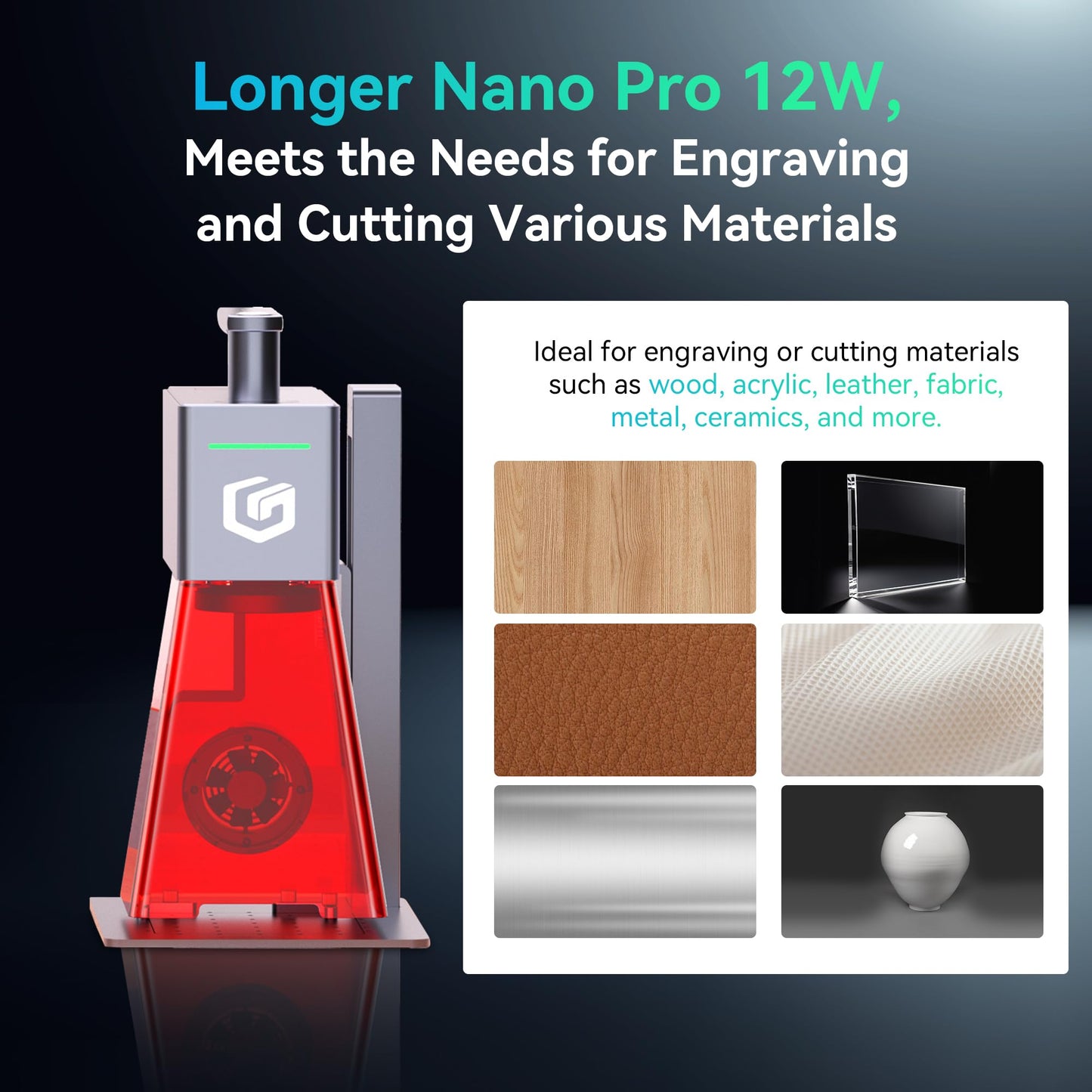 Longer Nano Pro 12000mW Laser Engraver 5000mm/s High-Speed Laser Engraving and Cutter Precision 0.01 * 0.01mm CNC, DIY Laser Cutter and Engraver Machine for Wood, Metal, Paper, Acrylic, Leather, Glass