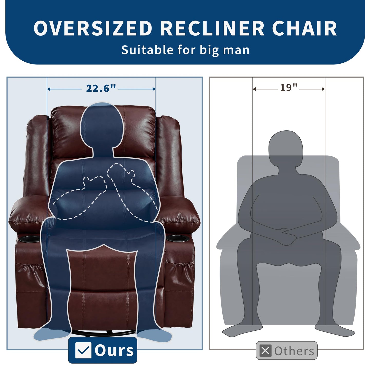 Garvee Rocking Recliner Chair for Adults 360° Swivel Rocker Recliner with Cup Holder Wide Nursery Glider with Upholstered Deep Seat PU Leather Comfy Single Sofa for Living Room Coffee
