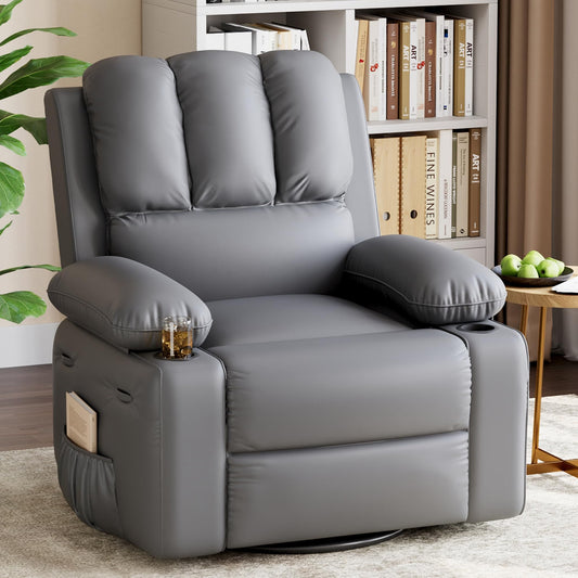 GarveeHome Oversized Recliner Chairs with Heat and Massage, Lazy Recliner Chair for Adults- Manual Chair with Cup Holder for Living Rooms, Bedrooms and Nurseries (Coffee)