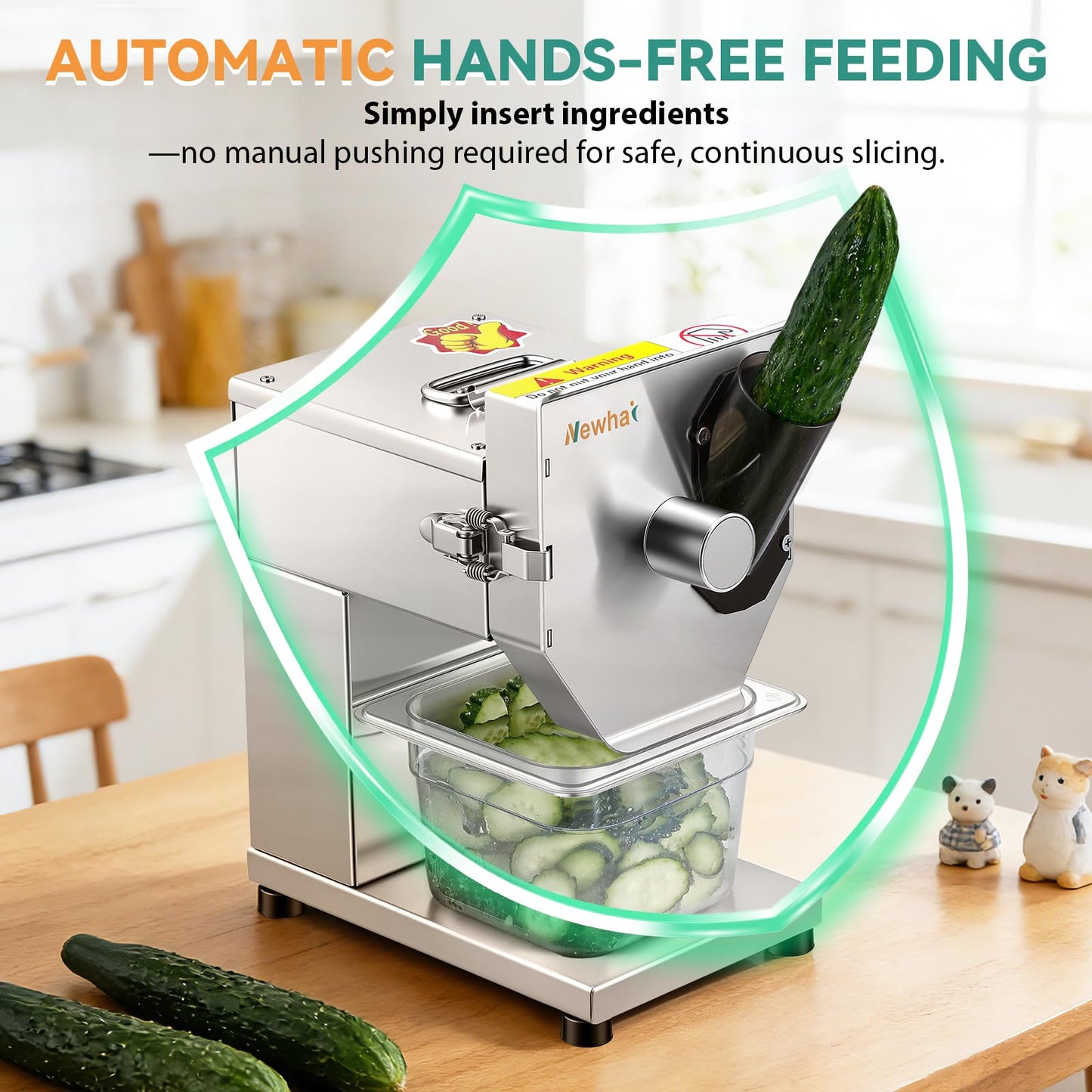 Newhai Commercial 3mm Sausage Garlic Slicer, 200W Electric Ham Slicing Machine with Automatic Feed Stainless Steel Meat & Vegetable Cutter for Sausage, Carrot, Smoked Pork (3mm)