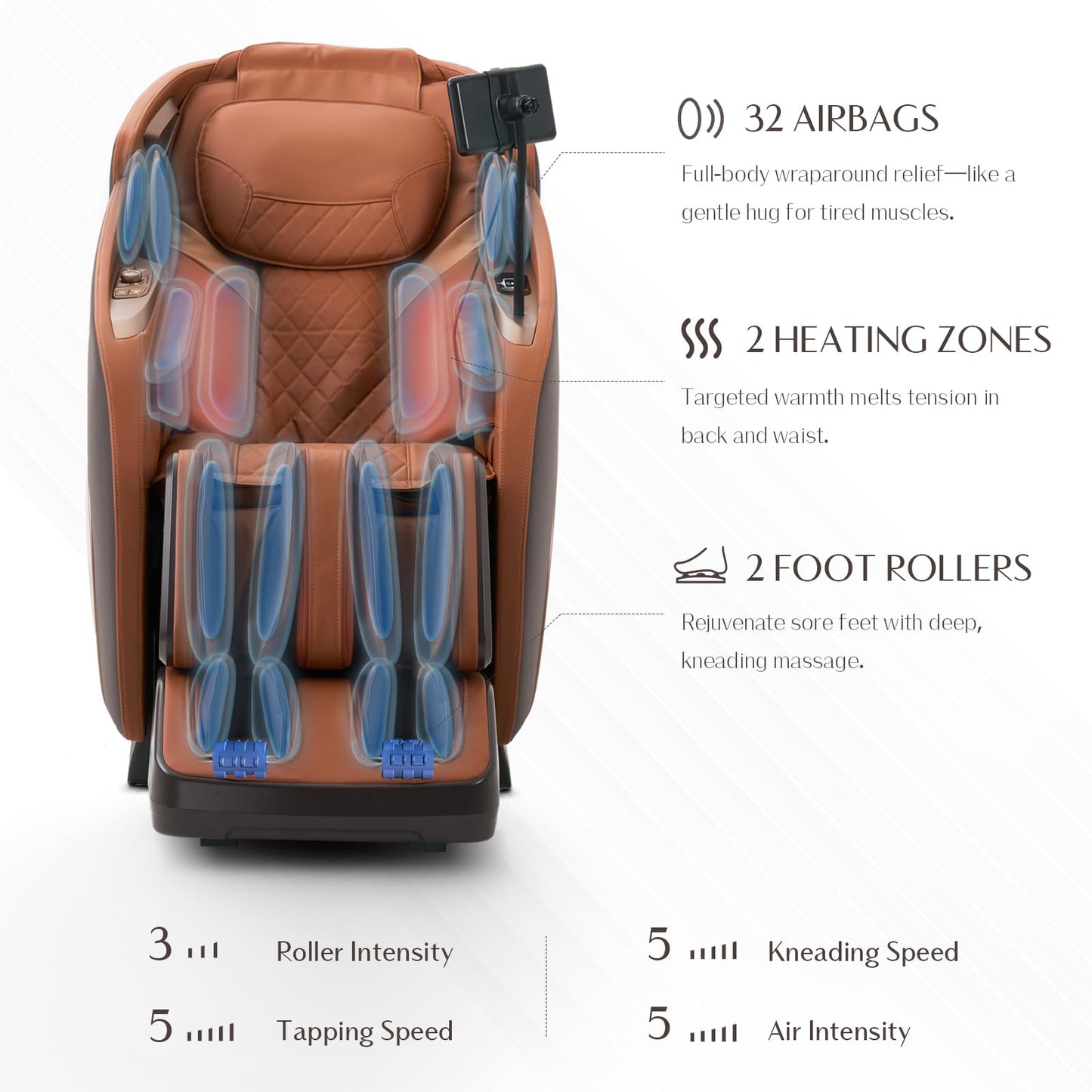3D Massage Chair, Full Body Massage Chair, Zero Gravity Recliner w/Dynamic Leg Kneading System, 53.14" SL Track, Sleek Appearance, 12 Auto Modes, Wireless Charging, Bluetooth Speaker, TFT Screen