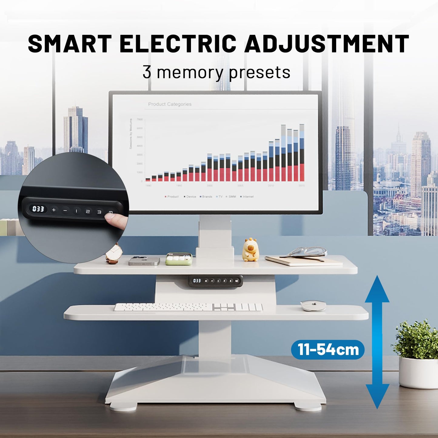 Electric Standing Desk Converter 28" Wide, Height Adjustable Desk Riser, Computer Workstation, Sit-Stand Convertor for Home, Office, School (White, 1 Arm Included)