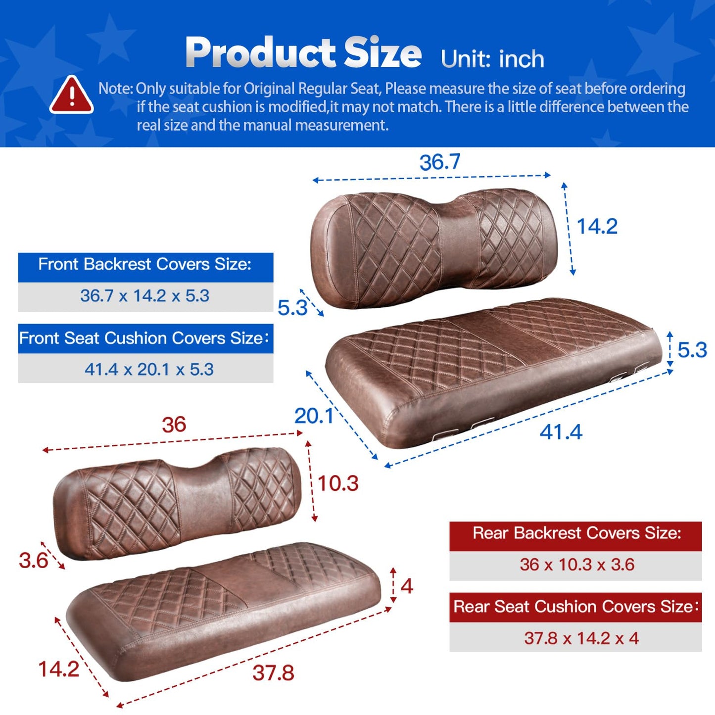 NOKINS Golf Cart Seat Covers for YAMAHA/G29/Drive2, Vinyl Front&Rear Seat Cover with Flip-Up Armrests kit, with Cup Holder, for 1" Square Tube (Brown&Brown 8438)