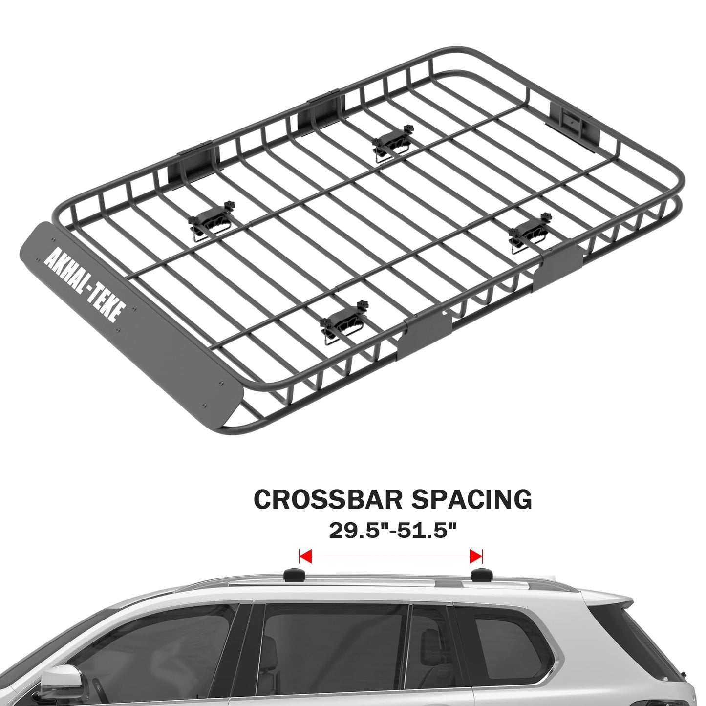 AKHAL-TEKE Roof Rack Basket, Upgraded 64"x 39"x 4" Roof Rack Cargo Carrier with 3' X 4' Super Duty Bungee Cargo Net, 2 pcs Ratchet Strap Fits for SUV Truck Cars