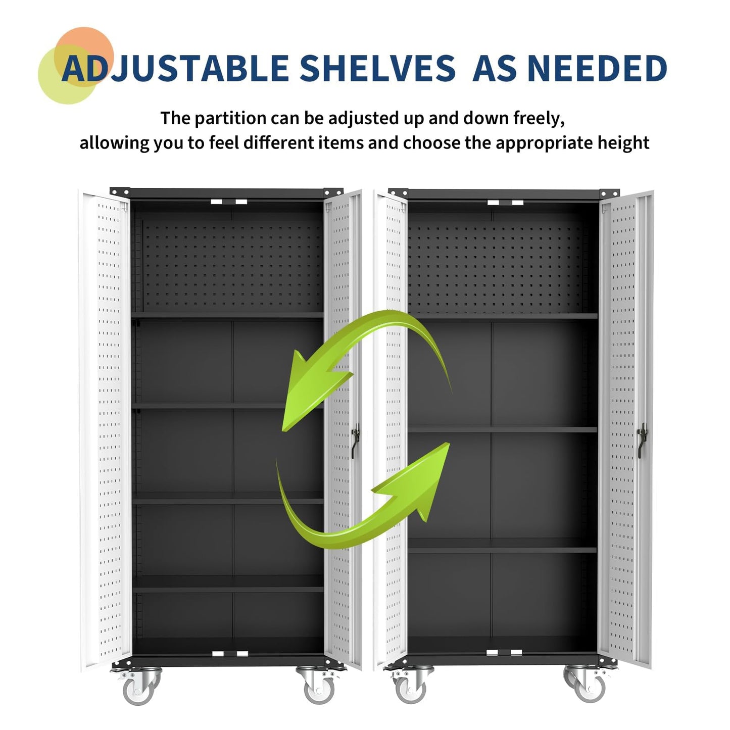 IDEALHOUSE Rolling Tool Cabinet with Lock, 72" Heavy Duty Steel Garage Storage, 4 Adjustable Shelves, Pegboard, Mobile Organizer for Tools, Workshop, Home, Industrial Steel Storage Cabinet On Wheels