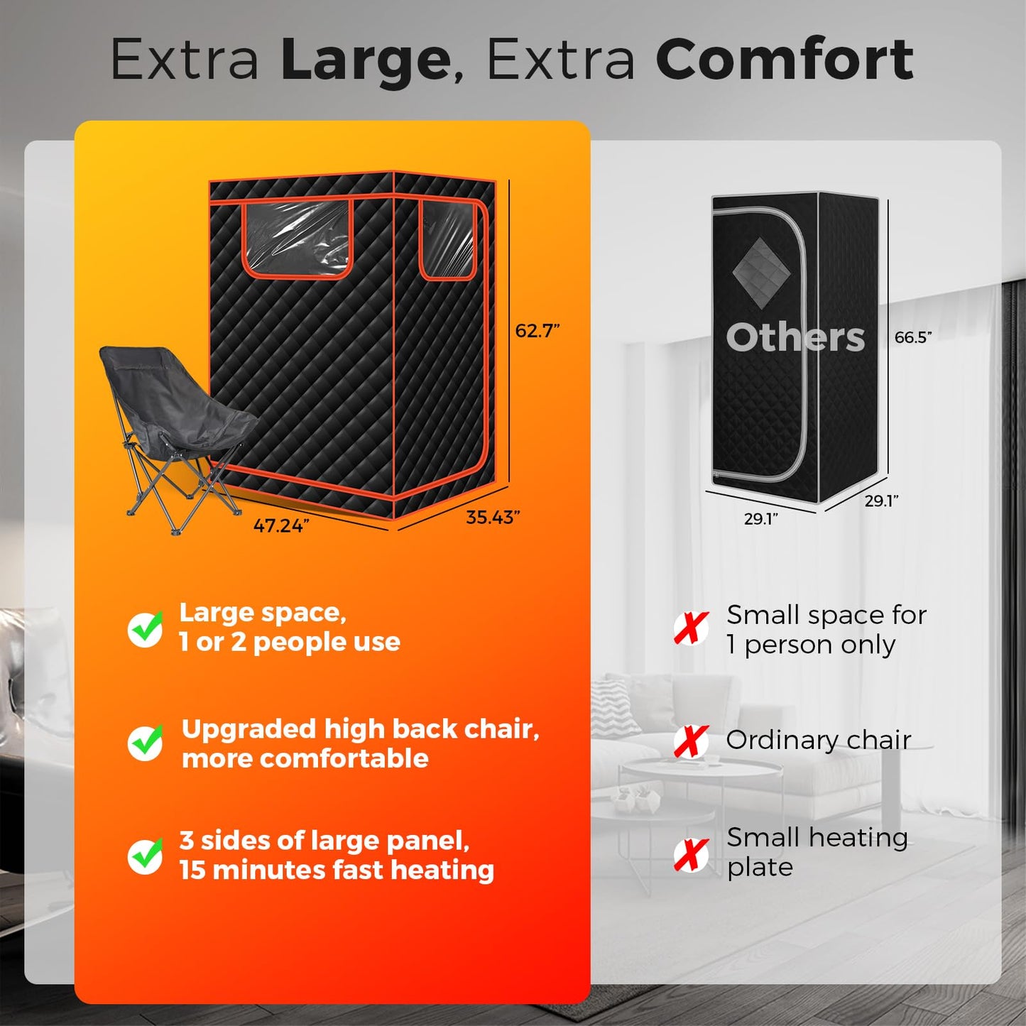 Smartmak Portable Infrared Sauna, 1-2 Person Oversize Home Sauna Box