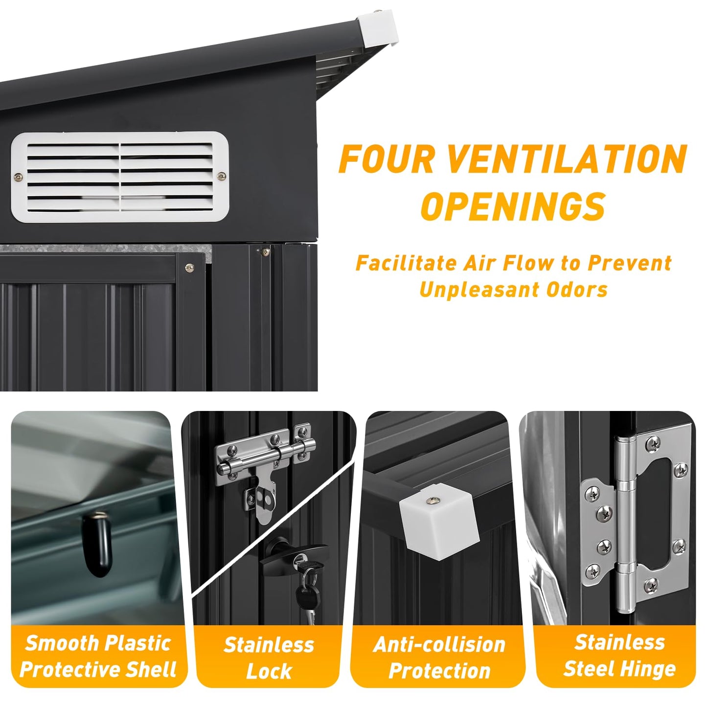 Breezestival Storage Shed 8'x10' Metal Outdoor Sheds with Triple Doors Utility Sheds for Vertical Storage, Dual Lock Lean to Shed Galvanized Steel with Sloped Roof for Mower,Bike,Garden Tools (Black)