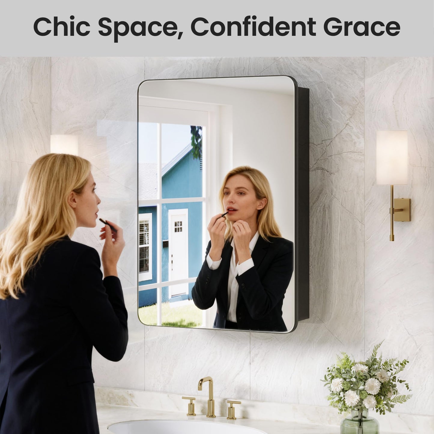 GoTiling Bathroom Medicine Cabinet with Mirror, 20x30 Inch Recessed or Surface Mount Wall Organizer, Fits Tall Bottles, 6 Adjustable Glass Shelves, Soft Close DTC Hinges, Matte Black, Pre-Assembled