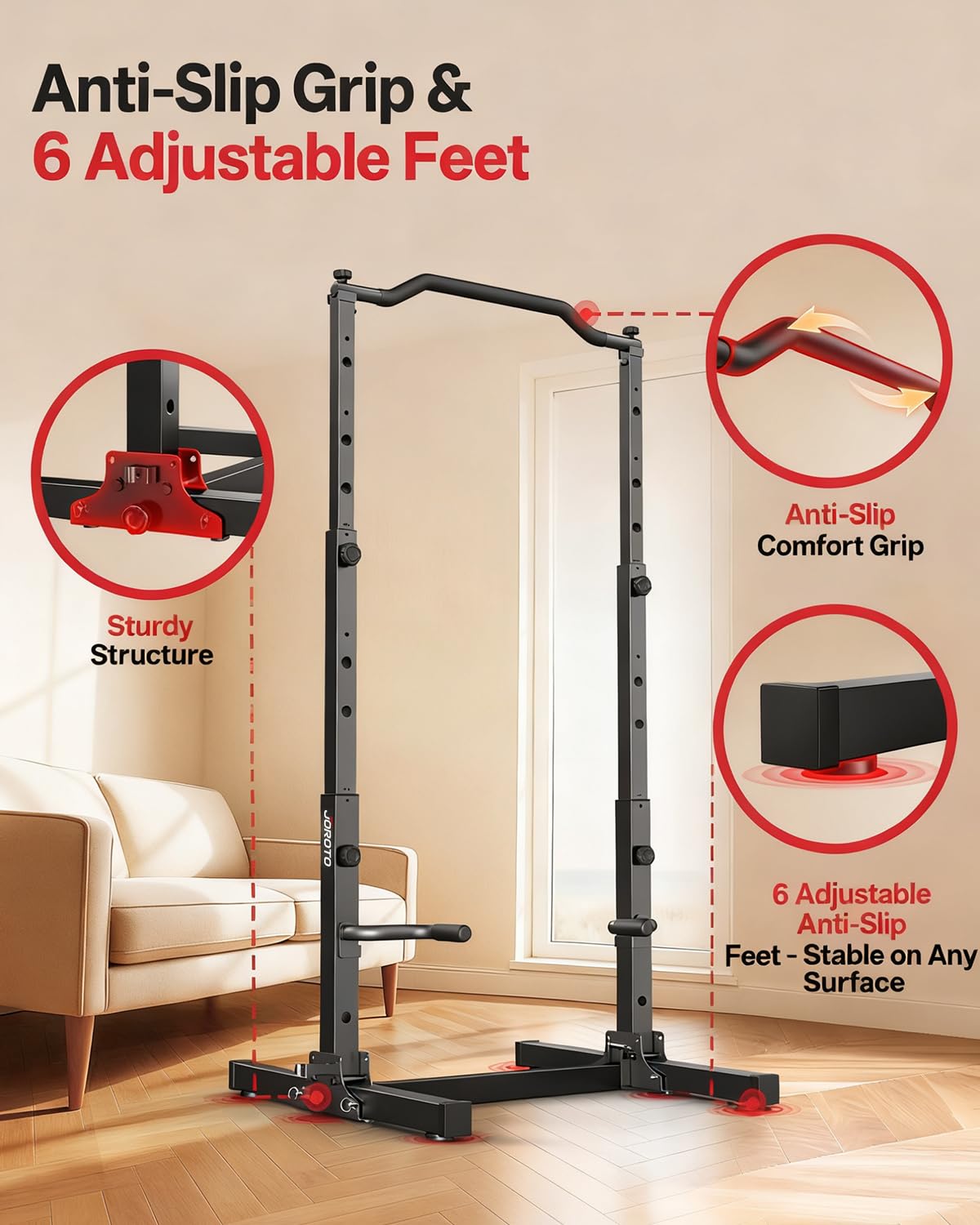 JOROTO Foldable Pull Up Dip Station, Pull Up Bar Free Standing for Home Gym, 450LBS Stable Power Tower, Adjustable Height Multifunction Pull Up Stand, Strength Training Equipment for Men Women