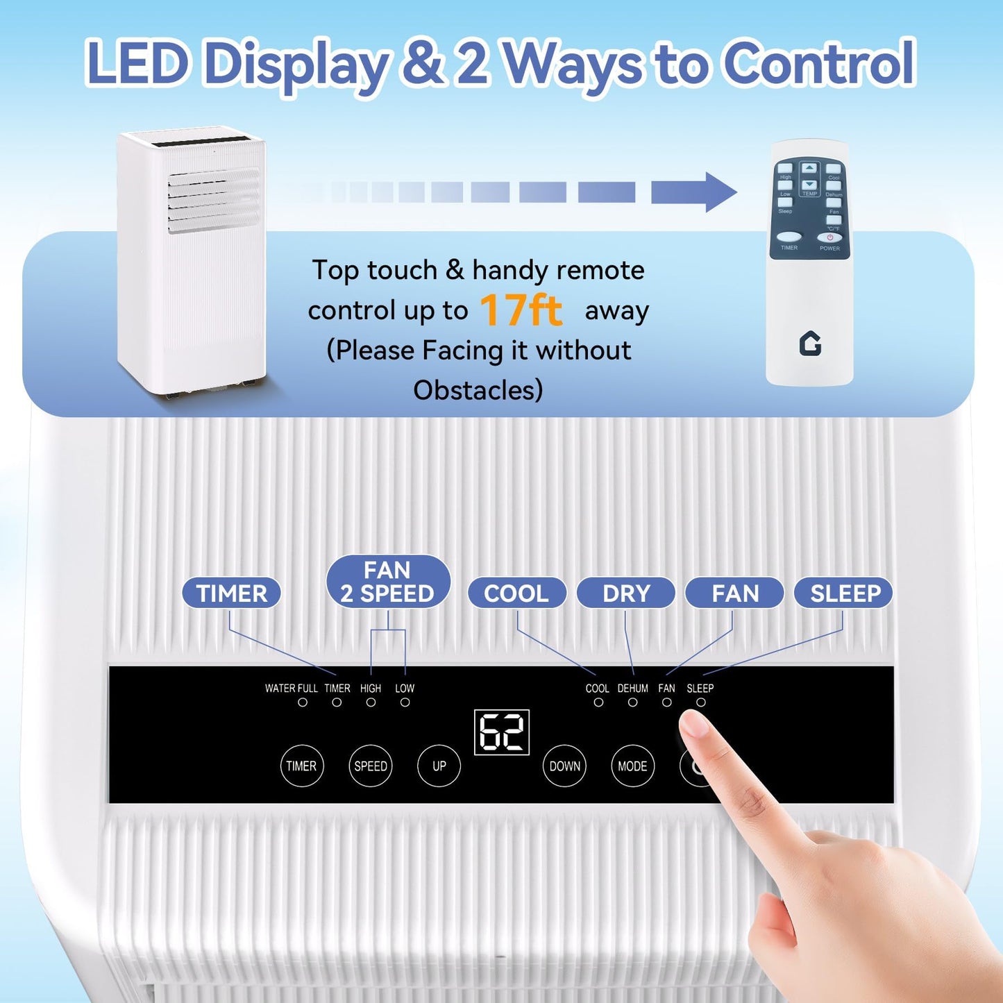 Portable Air Conditioner, 10000 BTU Portable AC for Rooms Up to 560 Sq ft, 3-in-1 Cooling/Fan/Dehumidifier, Remote & LED, Sleep Mode 24H Timer, Wheels, Window Vent Kit