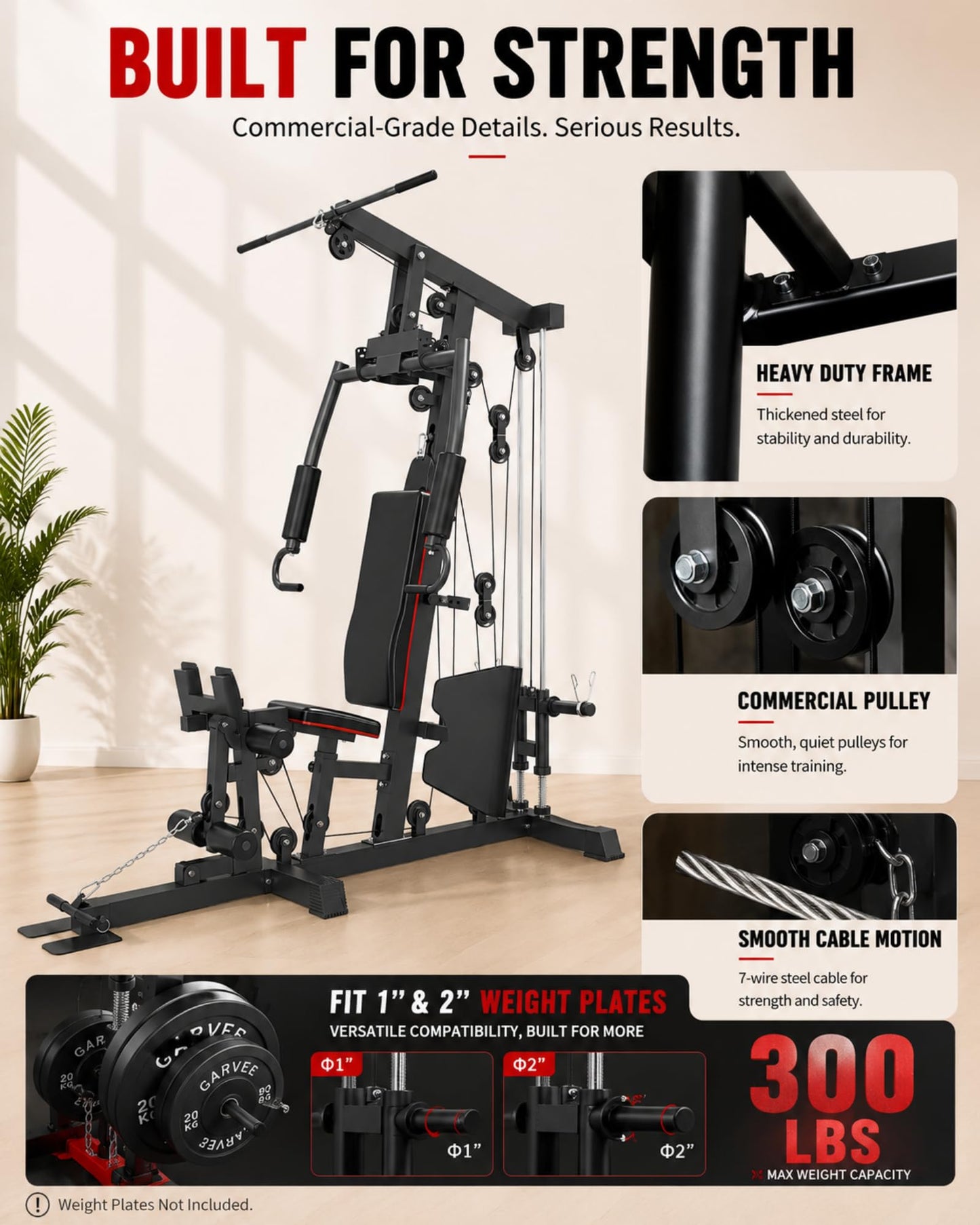 GARVEE Home Gym Machine with Leg Press & Preacher Curl, Multifunctional Full Body Workout Equipment for Home Gym, Adjustable Chest Press, LAT Pulldown, Rowing & Leg Training System, 300 LBS Capacity