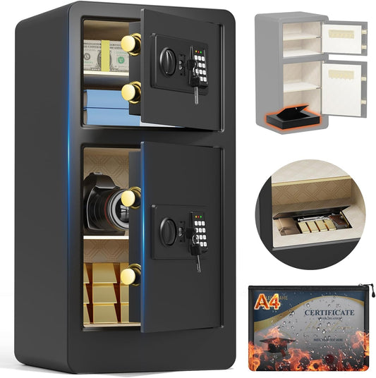 7.5 Cuft Extra Large Safe Box Fireproof Waterproof, Fire Proof Safes With Double Door, A4 Fireproof Bag, Digital Keypad & Spare Key, Smart Alert, Safes For Home Use Fire And Water Proof