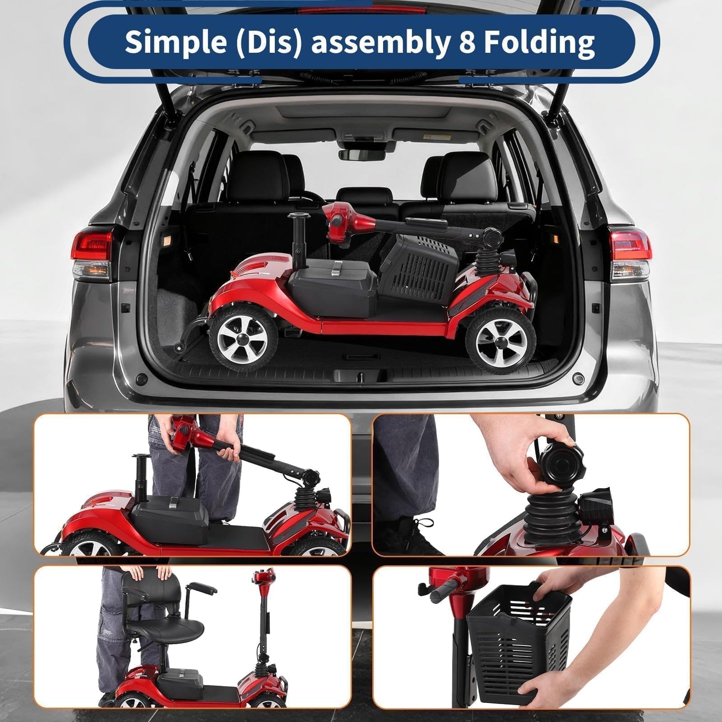 EliteEdge Foldable 4-Wheel Mobility Scooter for Adults & Seniors - 350W Motor, 300LBS Capacity, Up to 20-Mile Range with Removable 20Ah Battery, 3.7 MPH for Indoor & Outdoor Use