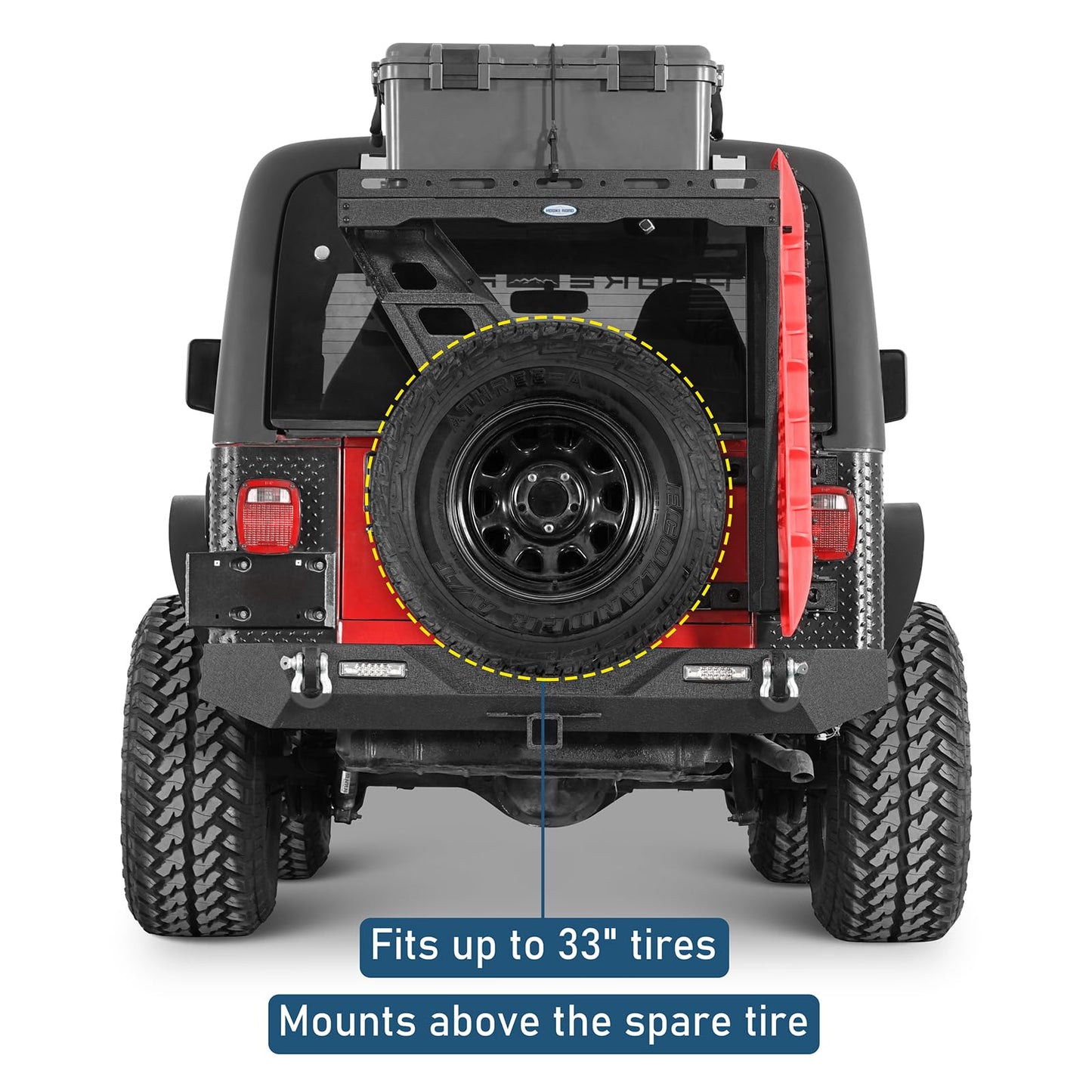 Hooke Road Tailgate Storage Basket Spare Tire Cargo Rack for 1997-2006 Jeep Wrangler TJ, Steel Luggage Carrier Tray with Reinforced Tailgate Hinge for Overlanding Camping Accessories