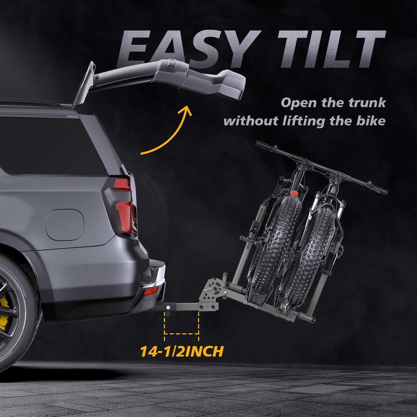 TrailXpert Hitch Bike Rack for Car, 200 lbs Capacity Heavy-Duty E-Bike Carrier, Tilting Foldable Design with Anti-Theft Lock, Fits 2" Receiver, for SUV, Truck, RV