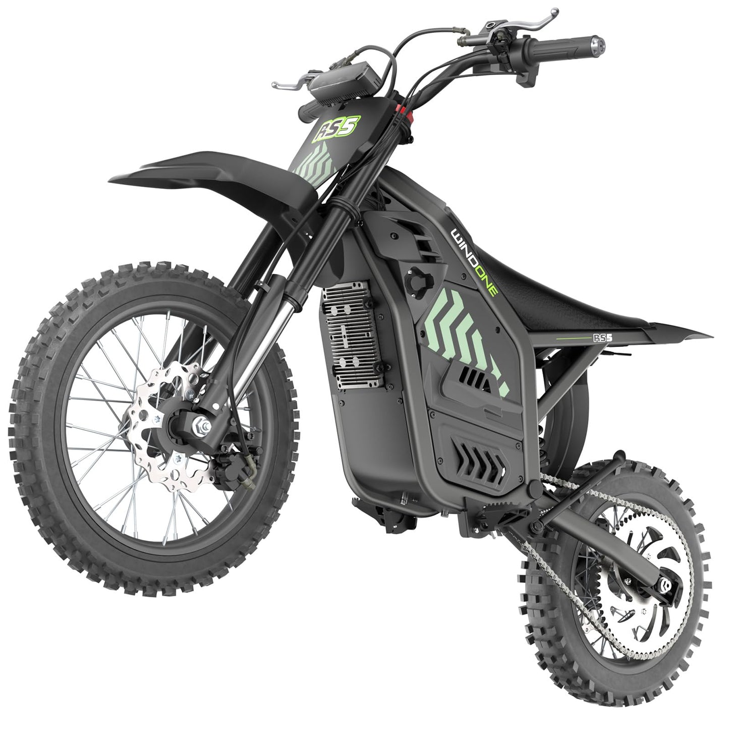 WindoneRide RS5 Electric Dirt Bike, 2200W 37MPH Electric Motorcycle, 48V/22.5Ah Battery Ebike, Full-Suspension Off-Road Mountain E Dirt Bike, Dual Hydraulic Brakes, Light Green