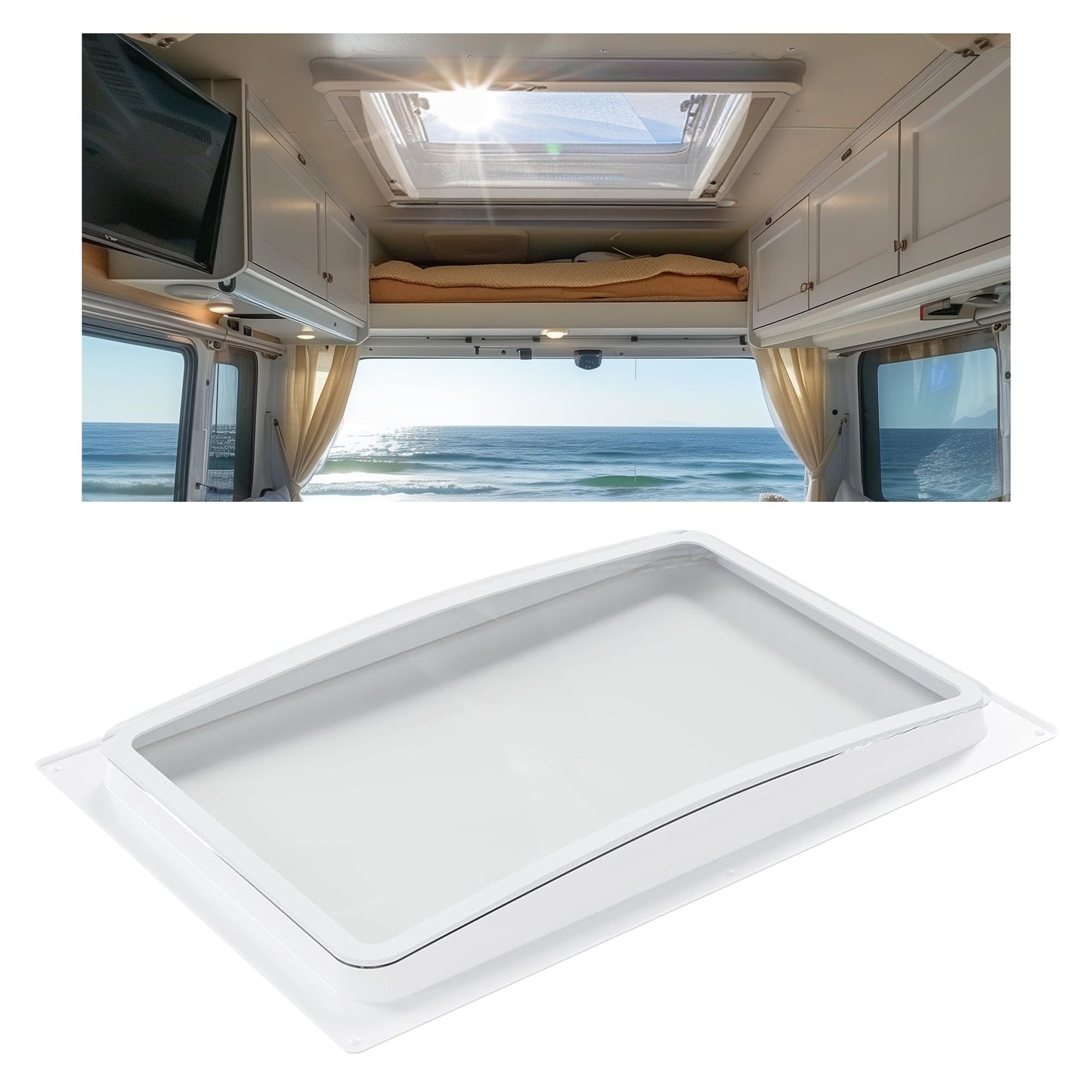 KUAFU RV Skylight Inner Dome Cover, 24in x 15.8in, Shatterproof ABS Plastic, Clear Window, Easy Screw Installation, Model GO-1473, White