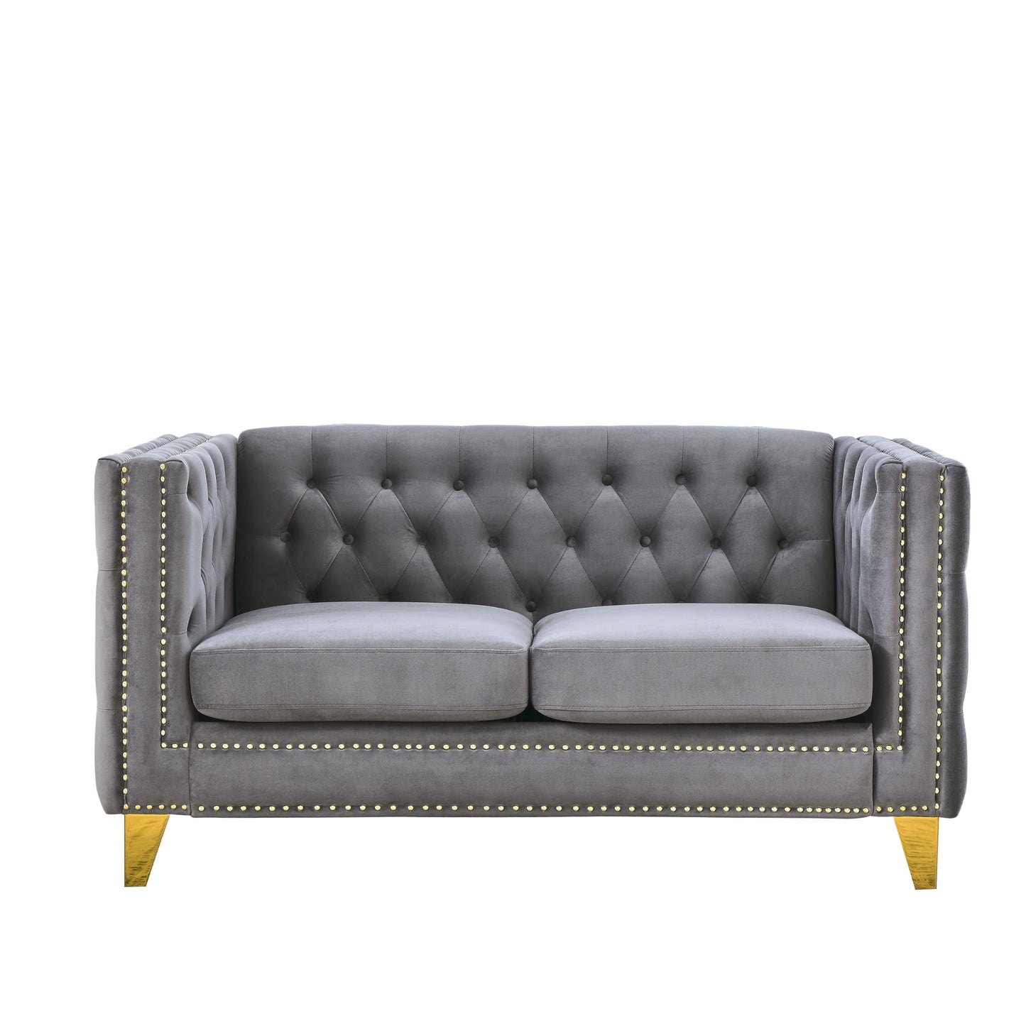 KEIKI Tufted Velvet 3+2 Seat Sofa Couch for Living Room, Buttons Tufted Square Arm Couch for Home Apartment, Gray