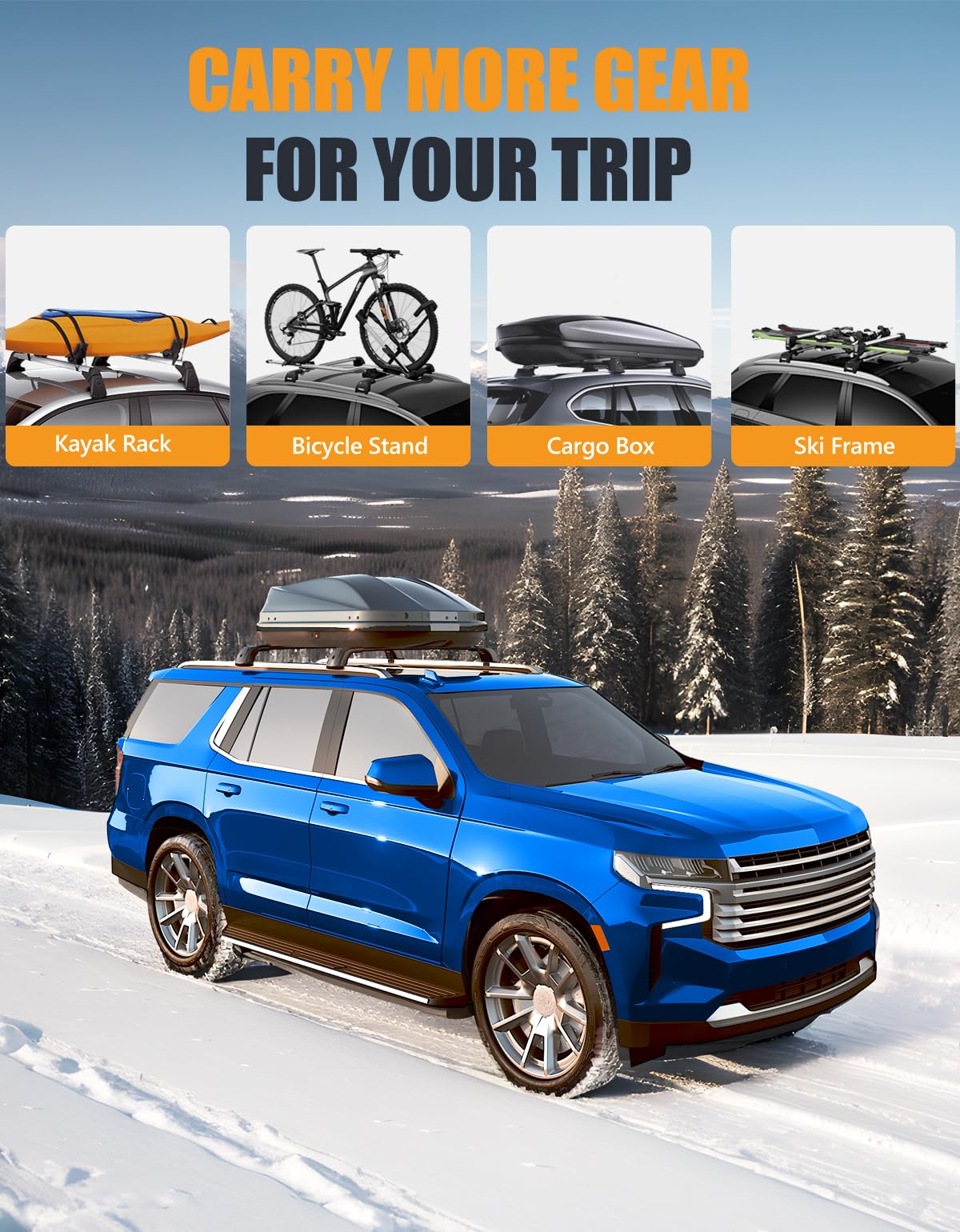 KINGGERI Lockable 350lbs Roof Rack Cross Bars Compatible with 2021 2022 2023 2024 2025 2026 Chevy Tahoe & Chevrolet Suburban & GMC Yukon XL & Cadillac Escalade ESV, Heavy Duty Rooftop Aluminum