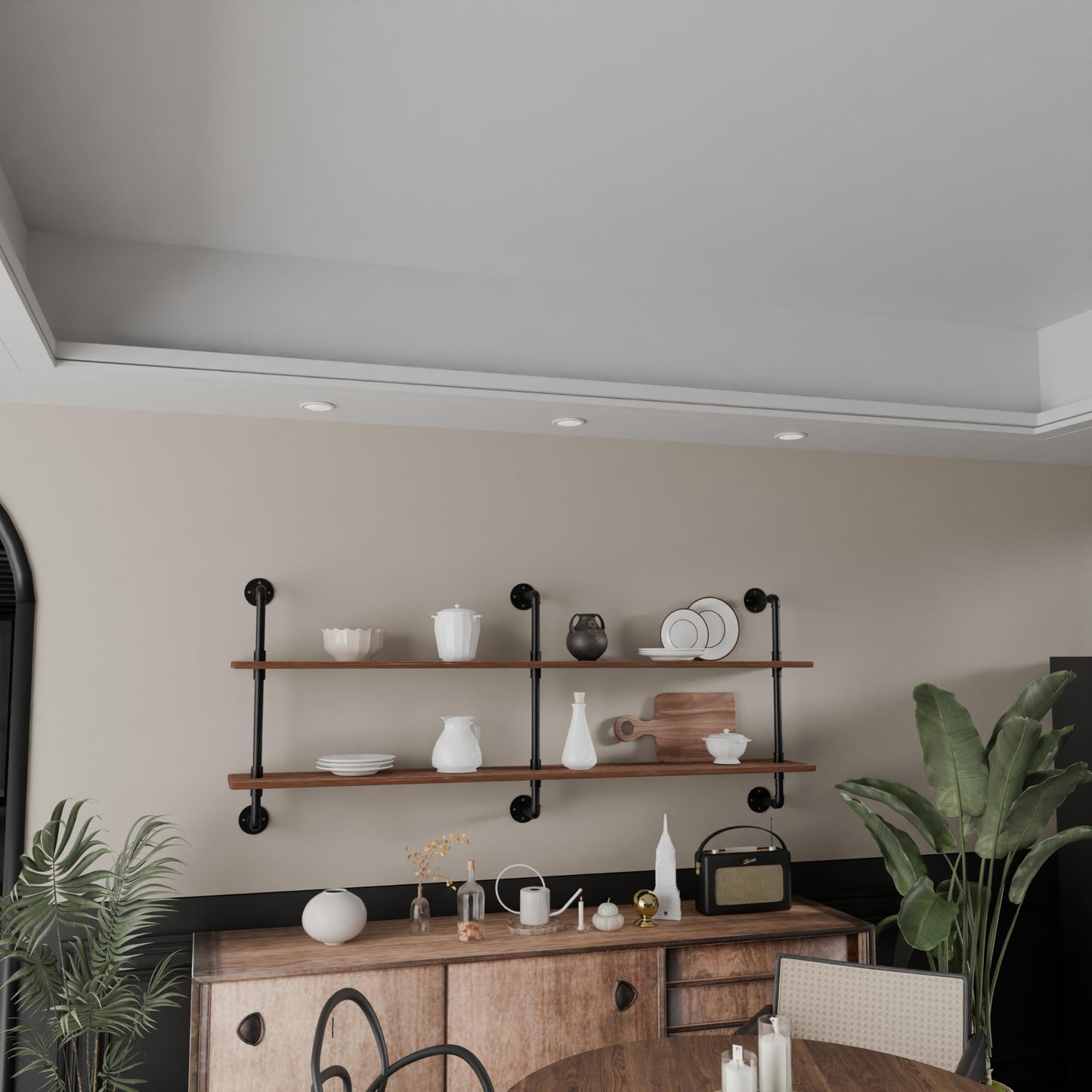 HDDFER Floating Shelves Wall Bookshelf Industrial Pipe Shelving Shelves Real Wood Planks 70 inch Rustic Wall Shelves Hanging Bookshelves Farmhouse Kitchen Bar Shelving