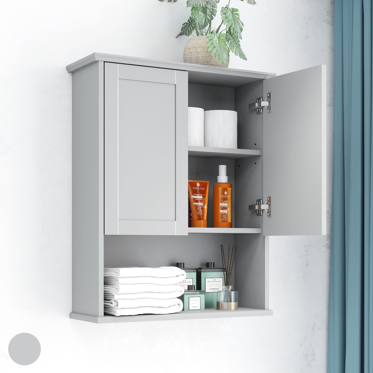 VIMYFAMY Bathroom Cabinet Wall Mount Buffering Hinge,23"x29" inch Over Toilet Storage Cabinet and Adjustable Shelves, Large Space Wooden Medicine Cabinet (Light Gray)